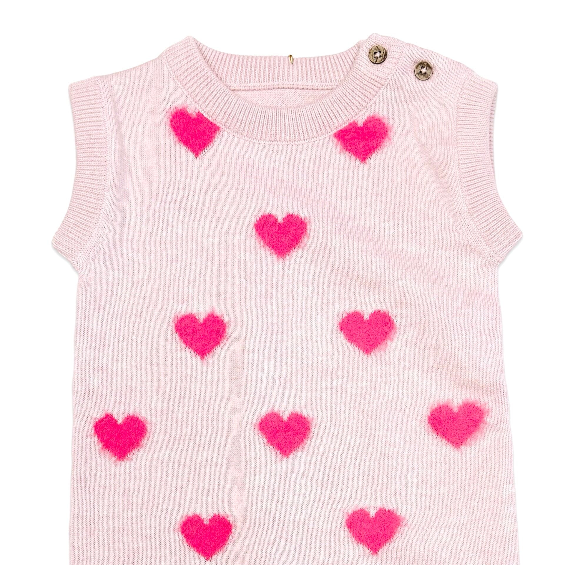 Fuzzy Hearts 3D Jacquard Knit Short Sleeve Baby Romper (Organic Cotton)