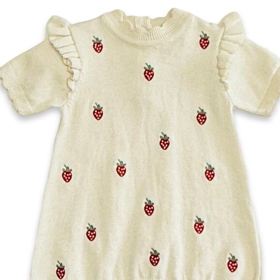 Strawberry Embroidered Sweater Knit Baby Dress (Organic Cotton)