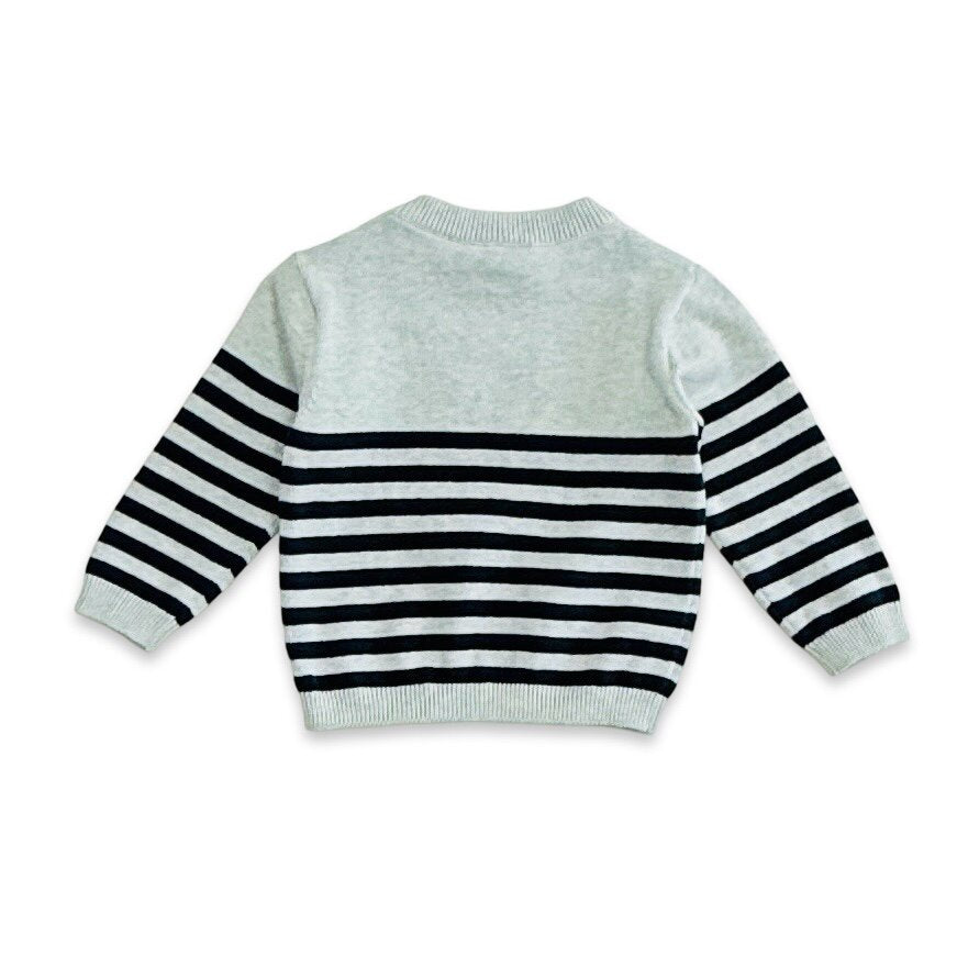 Crab Embroidered & Stripe Knit Baby Pullover (Organic Cotton)