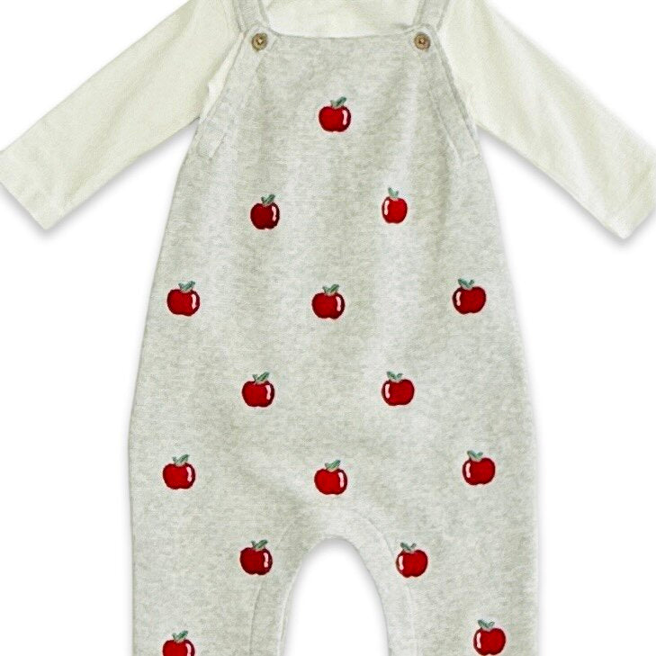 Apple Embroidered Baby Overall & Bodysuit Set (Organic Cotton)