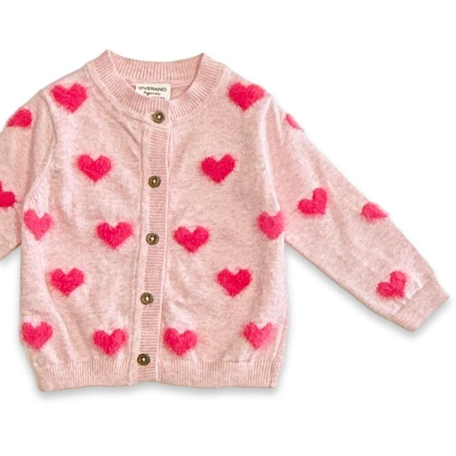 Fuzzy Hearts 3D Jacquard Knit Baby Cardigan (Organic Cotton)