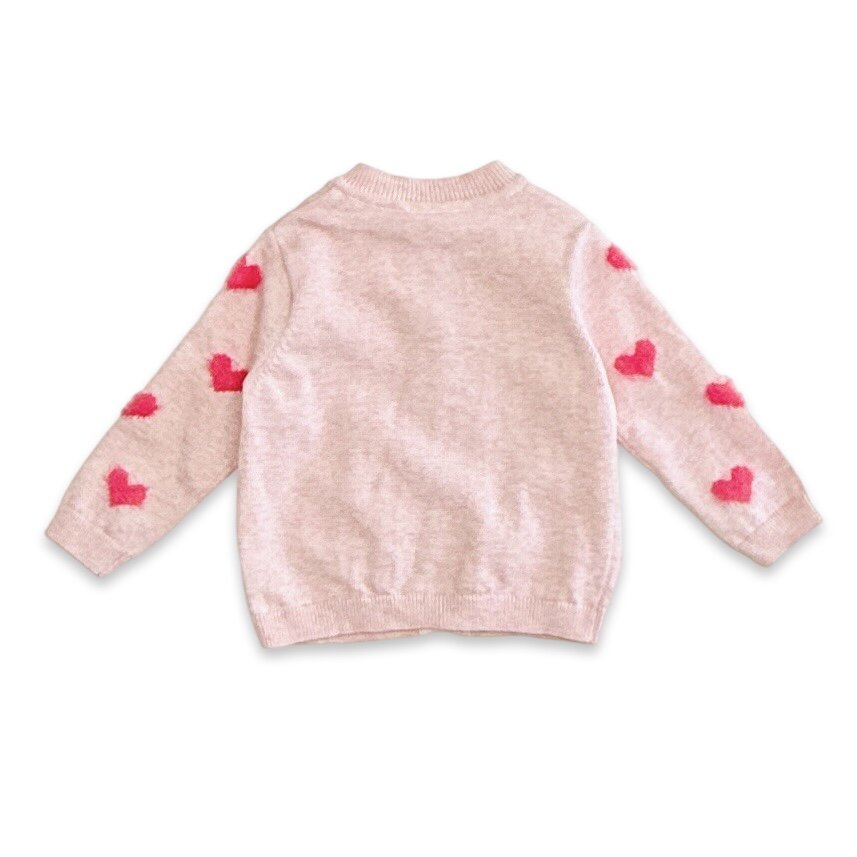 Fuzzy Hearts 3D Jacquard Knit Baby Cardigan (Organic Cotton)