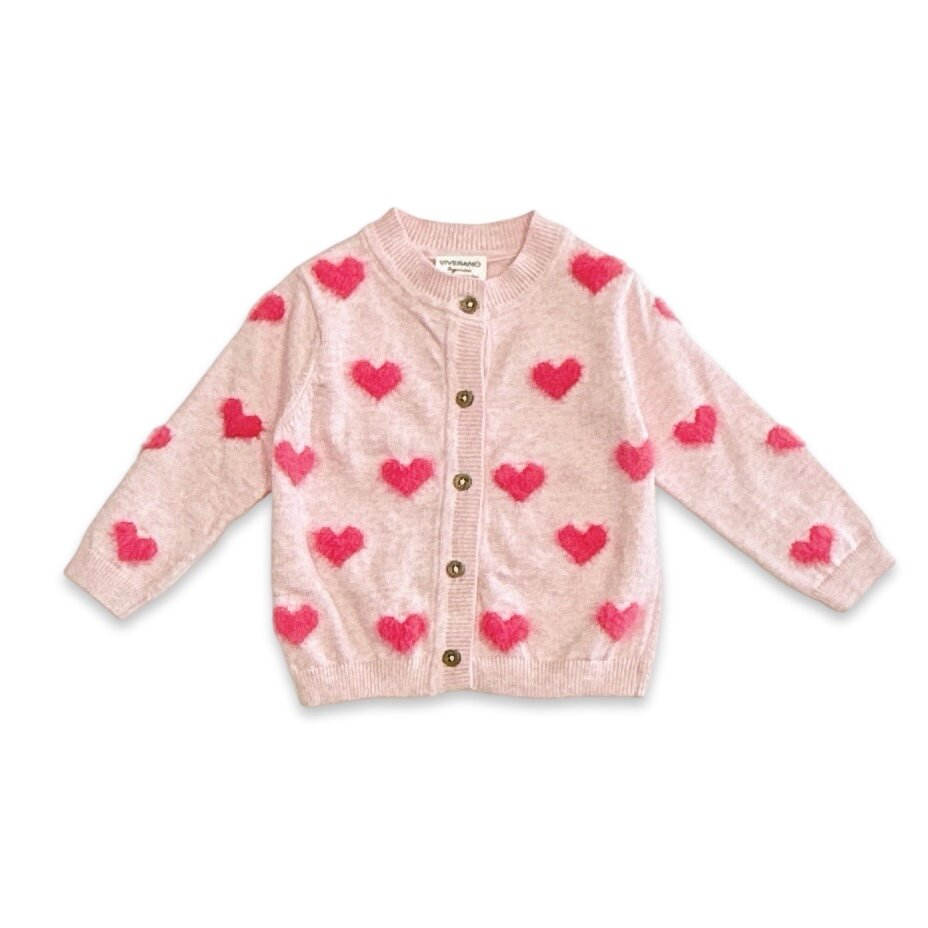 Fuzzy Hearts 3D Jacquard Knit Baby Cardigan (Organic Cotton)