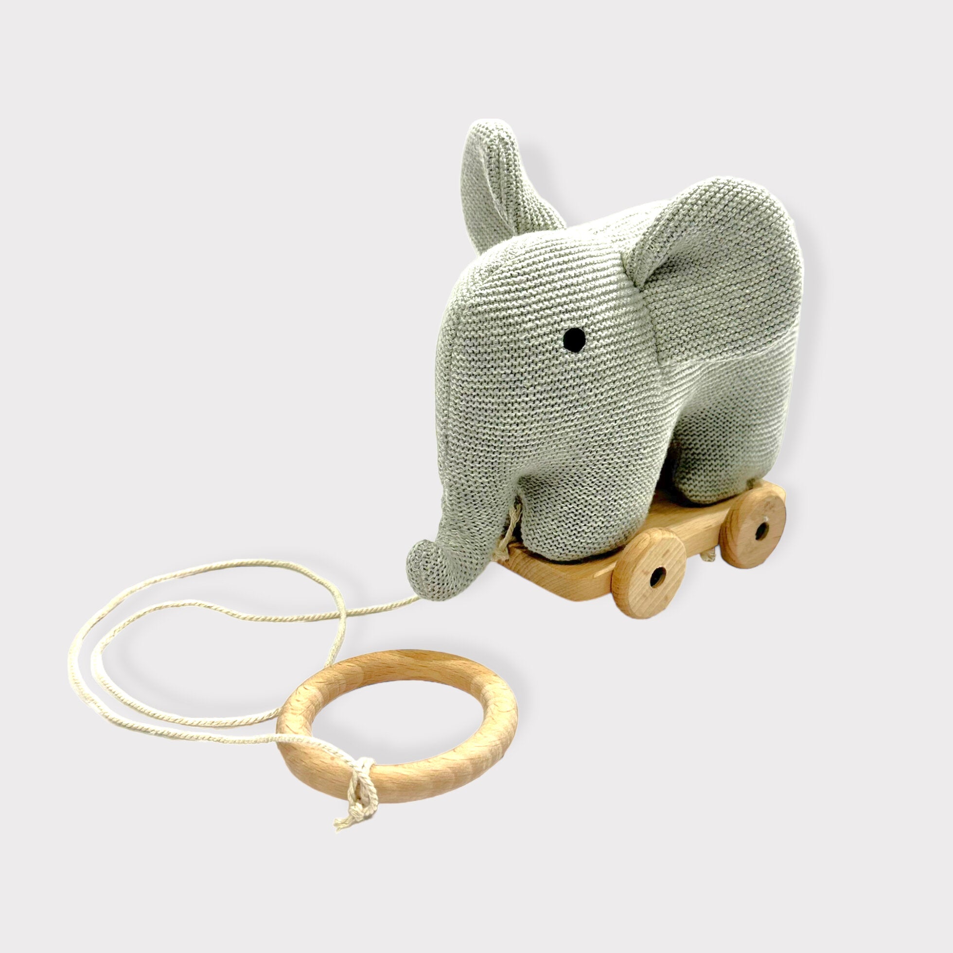 Stuffed Elephant Pull Cart Baby Toy - Organic Knit