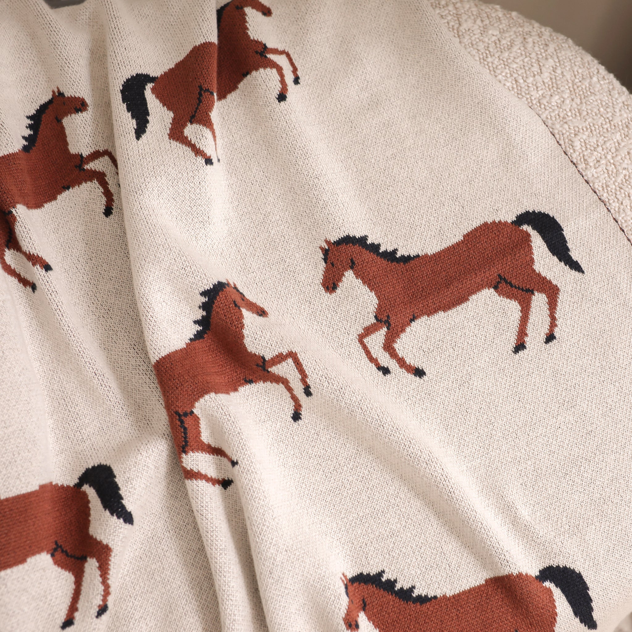 Horse - Organic Cotton Jacquard Sweater Knit Baby Blanket