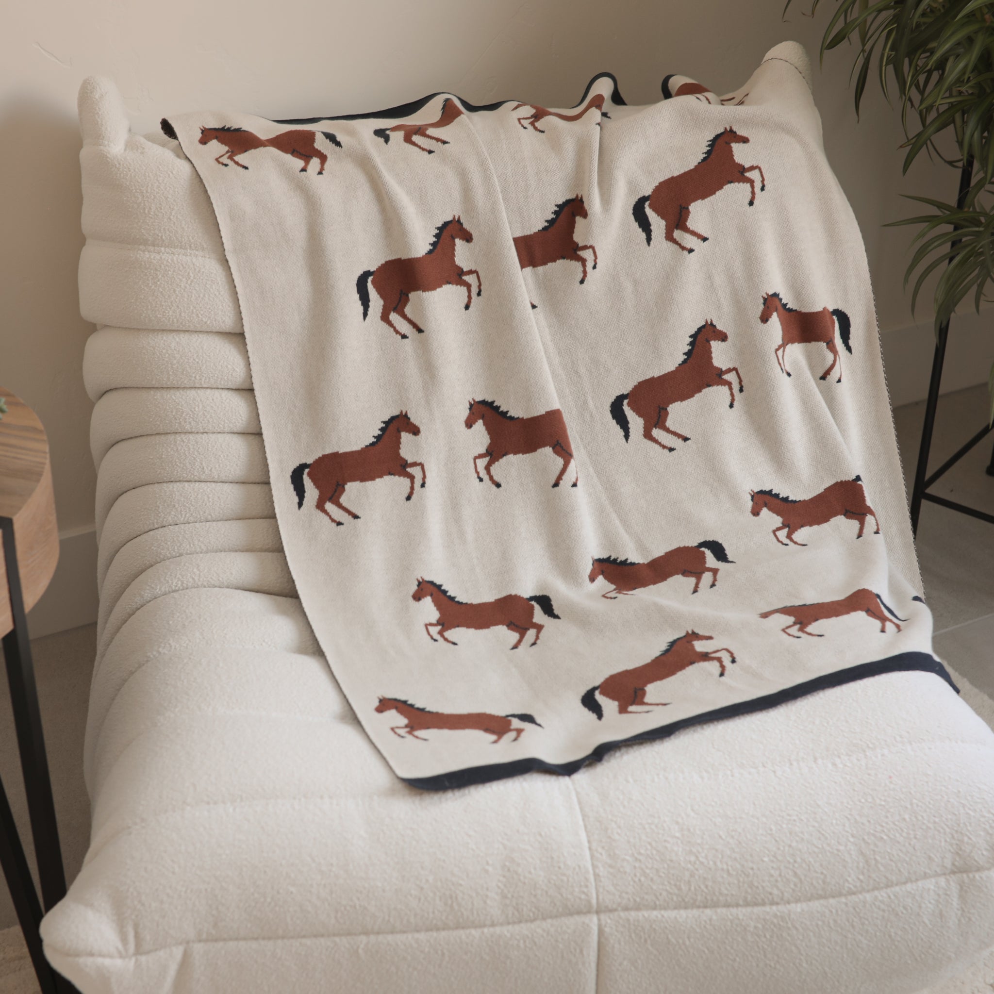 Horse - Organic Cotton Jacquard Sweater Knit Baby Blanket