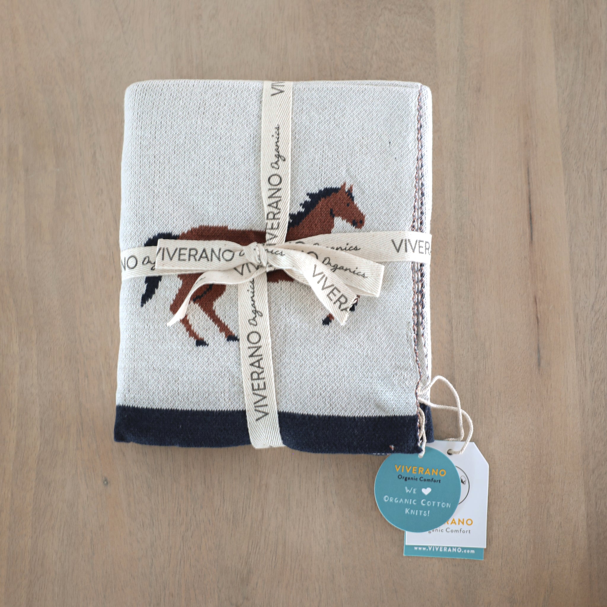 Horse - Organic Cotton Jacquard Sweater Knit Baby Blanket