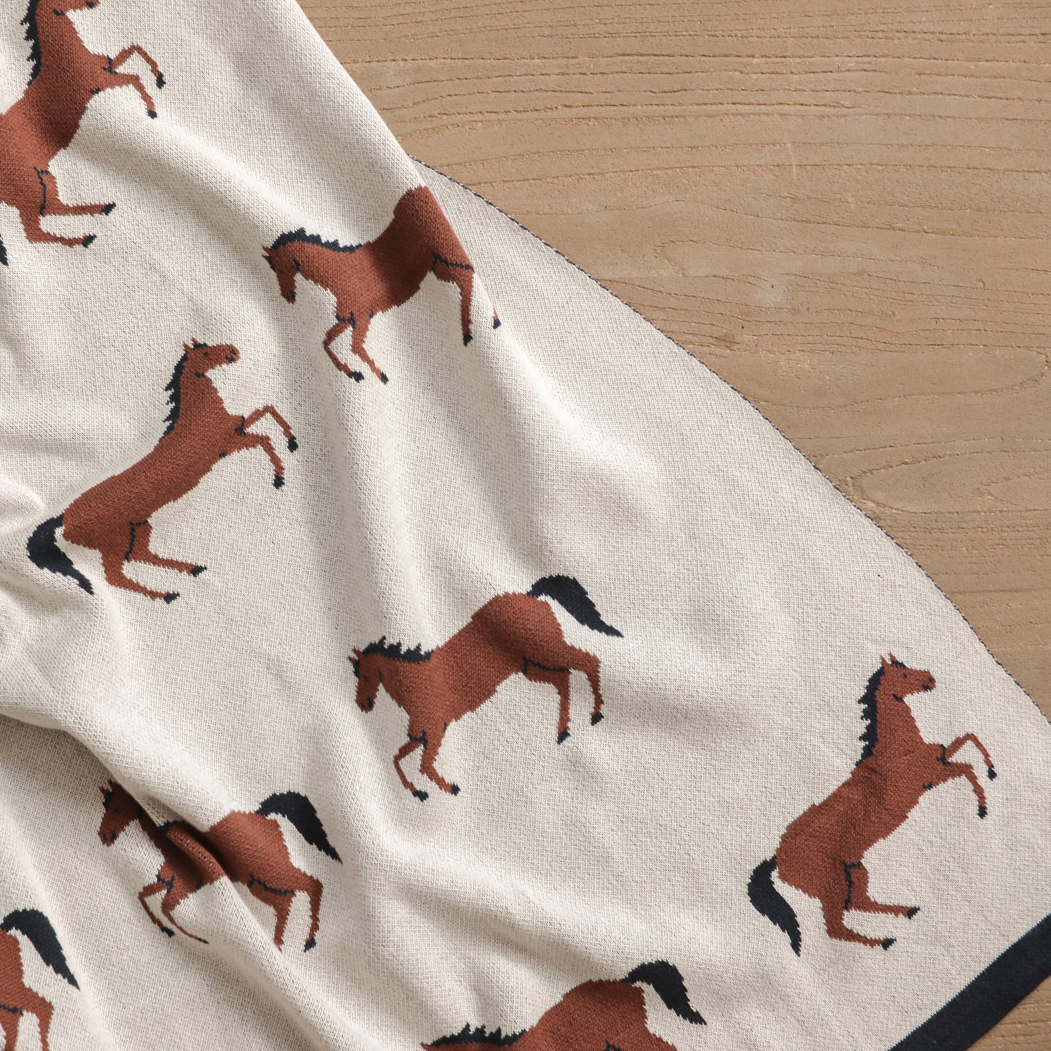 Horse - Organic Cotton Jacquard Sweater Knit Baby Blanket