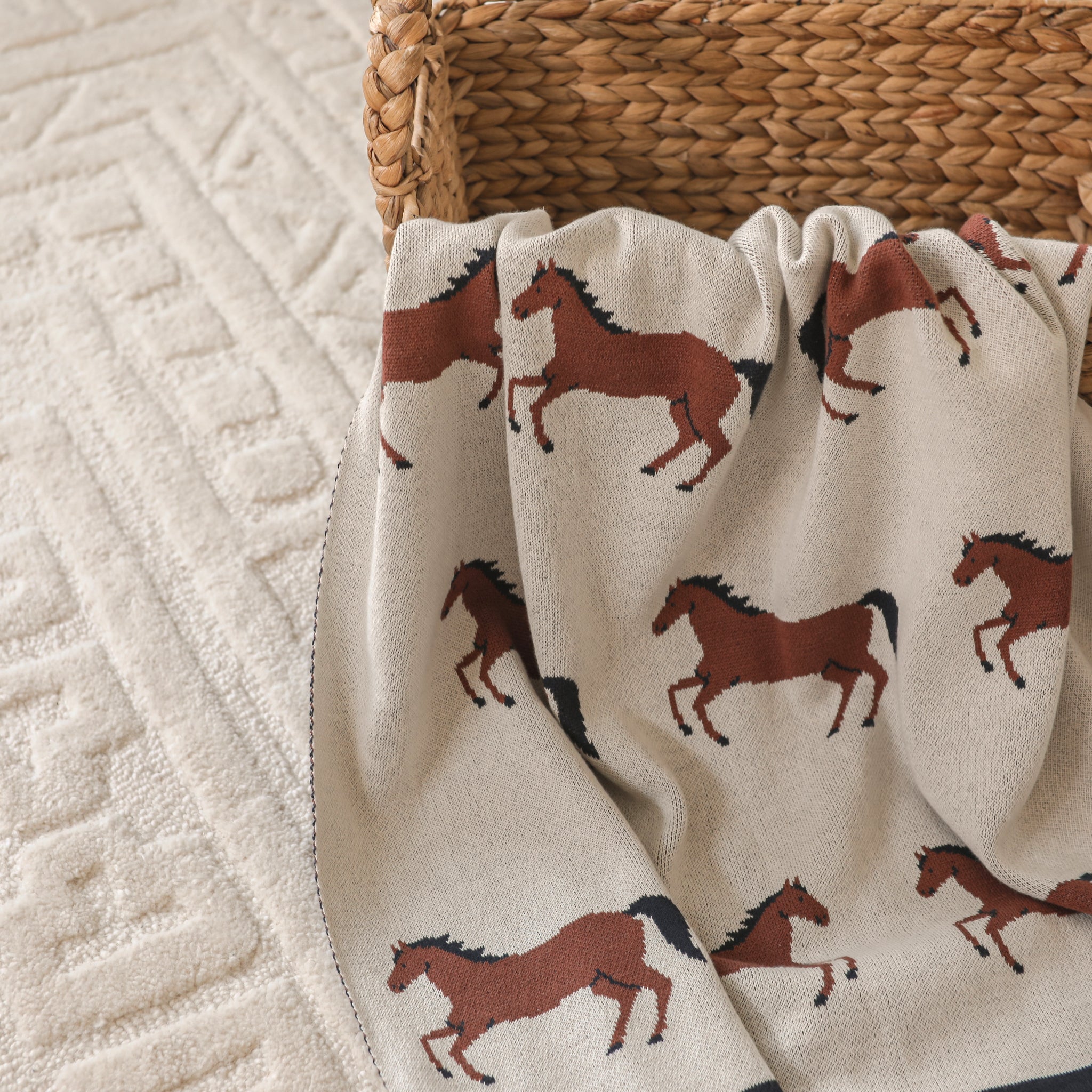 Horse - Organic Cotton Jacquard Sweater Knit Baby Blanket