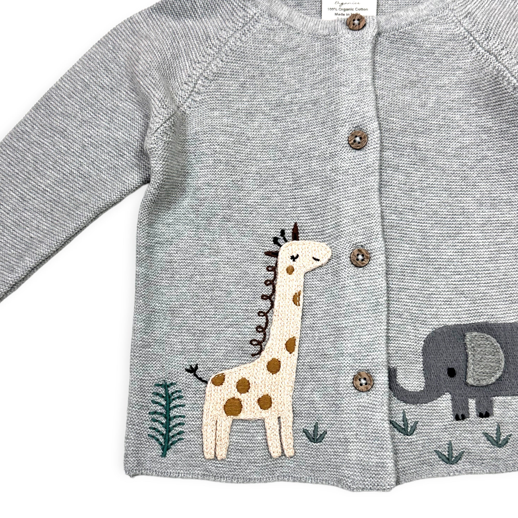 Animal Safari Embroidered Baby Cardigan Sweater (Organic) 