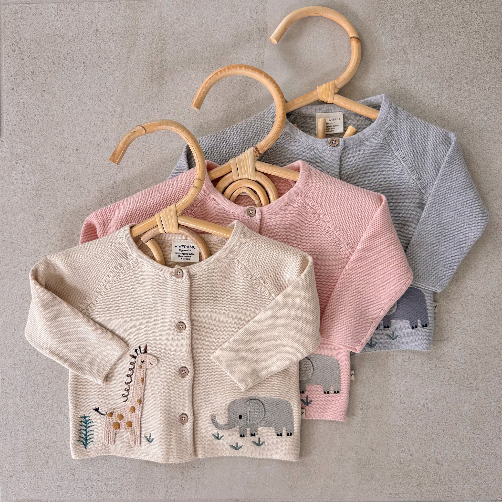 Animal Safari Embroidered Baby Cardigan Sweater (Organic Cotton) - 3 Colors