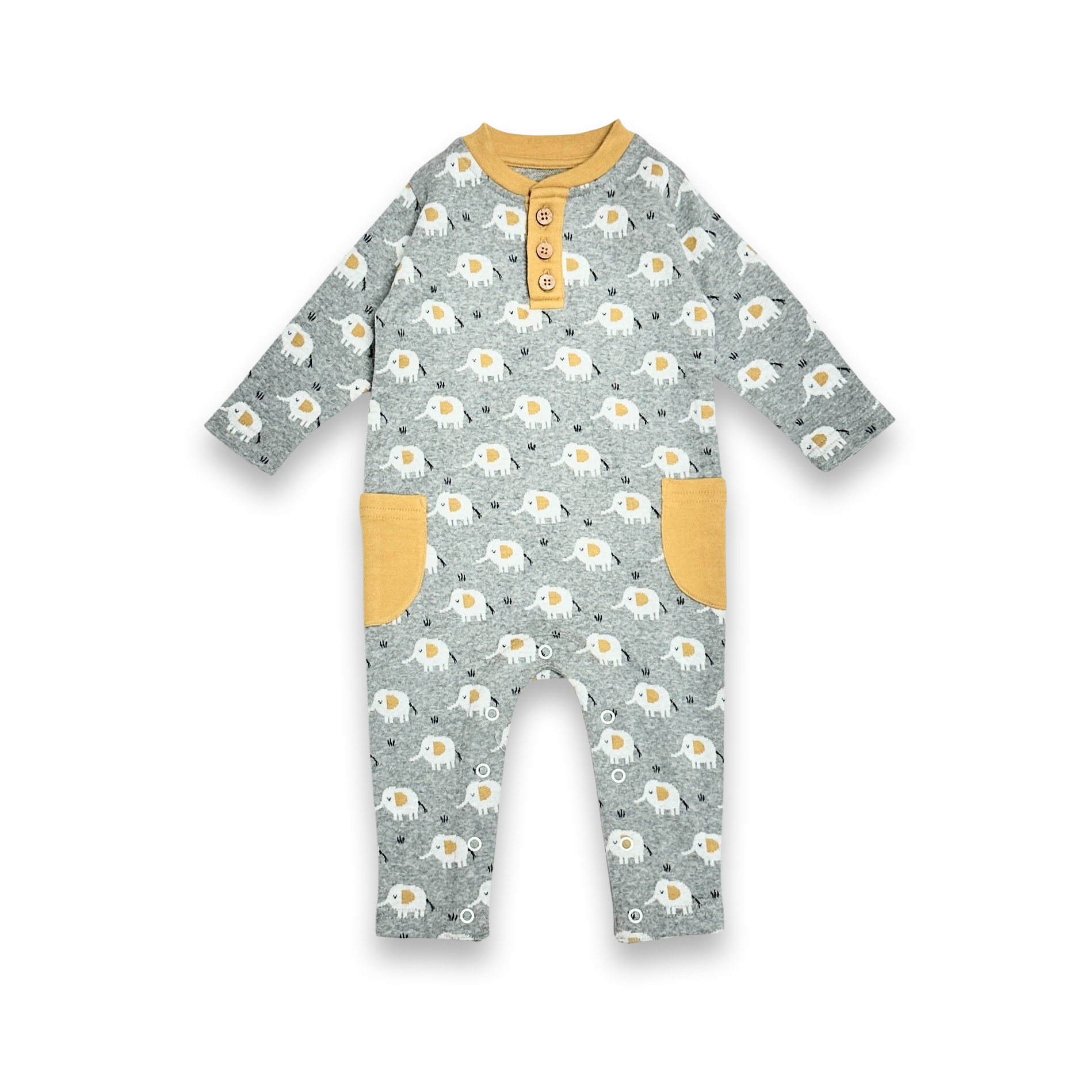 Elephant Jacquard Baby Jumpsuit (Organic Cotton)