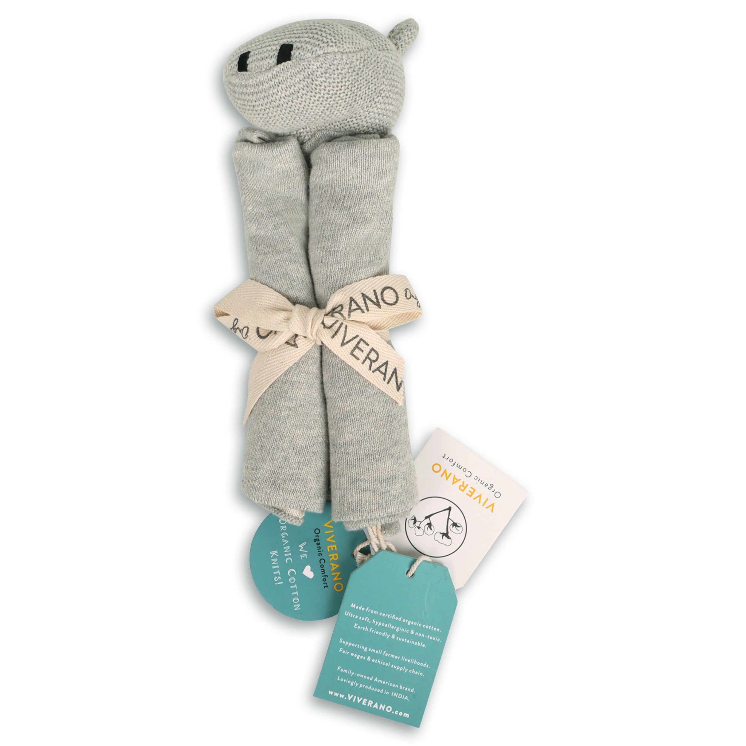 Hippo - Organic Baby Lovey Security Blanket