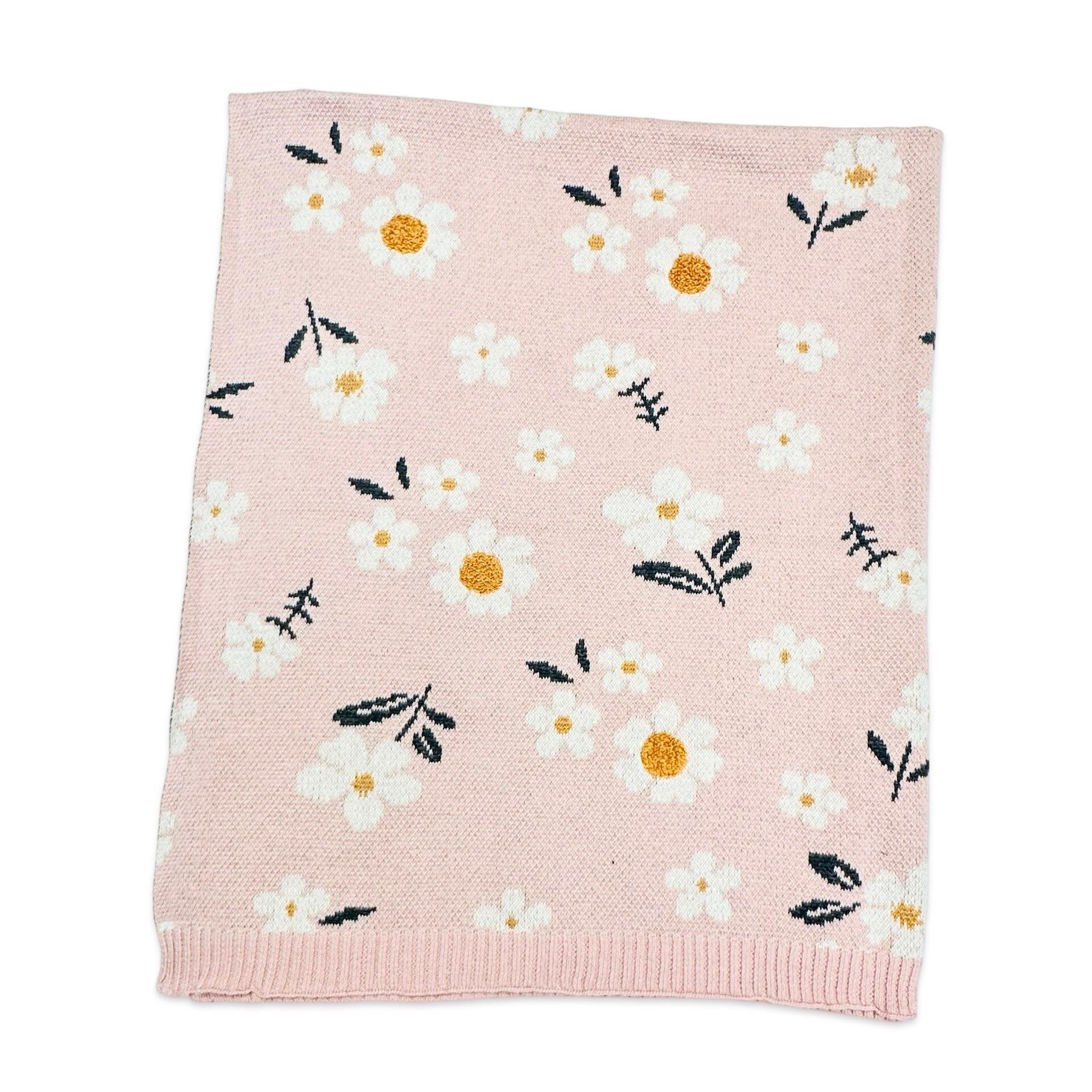 Daisy Flower Jacquard Sweater Knit Reversible Organic Cotton Baby Blankets by Viverano