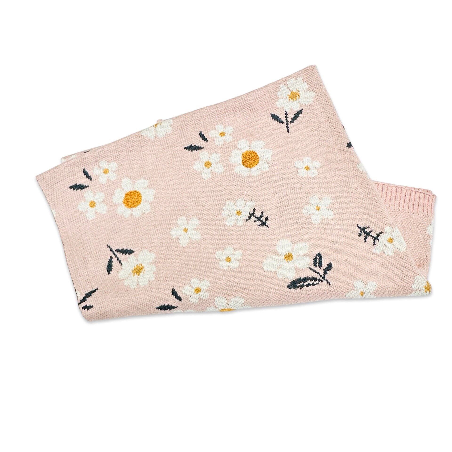 Daisy Flower Jacquard Sweater Knit Reversible Organic Cotton Baby Blankets by Viverano