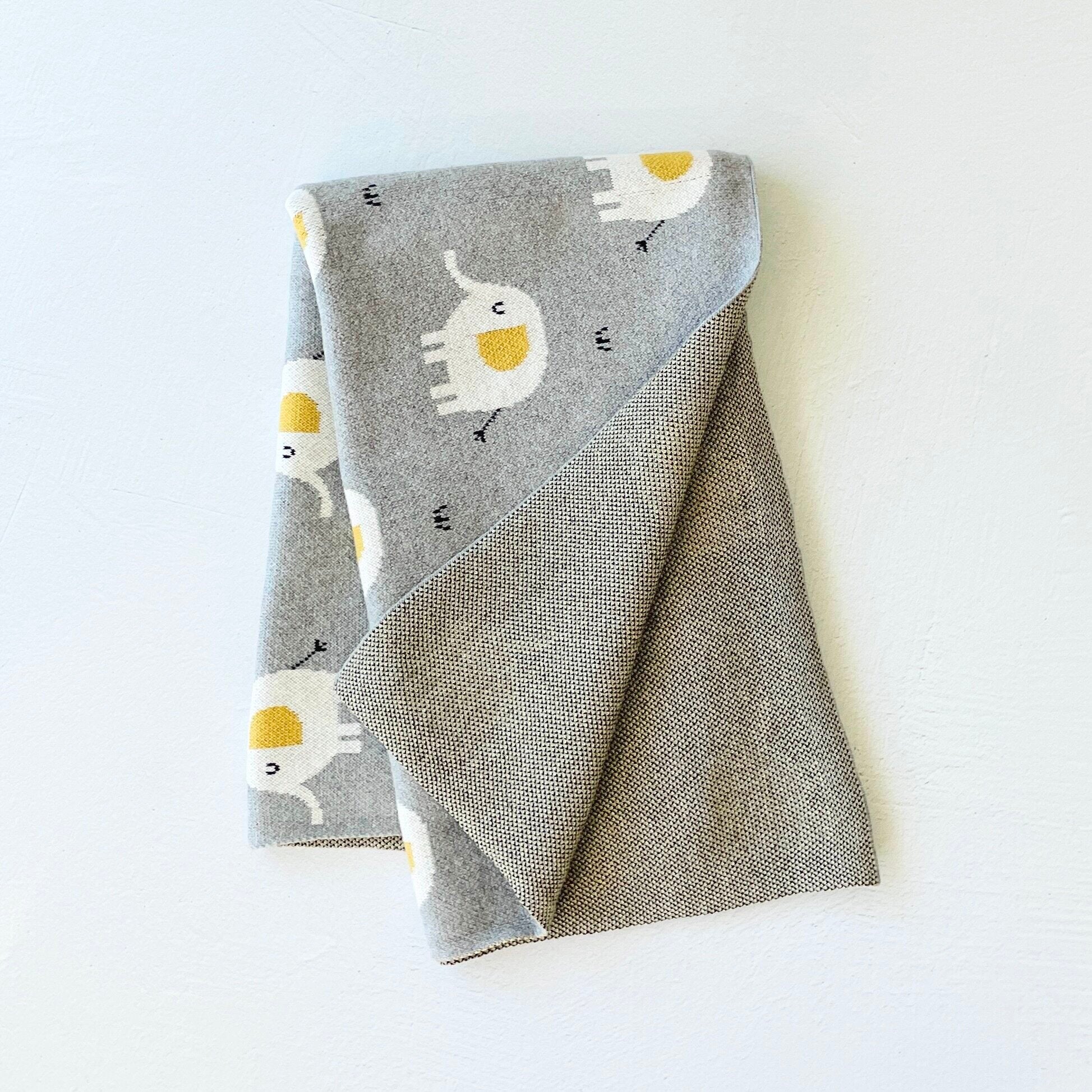 Elephant Organic Cotton Jacquard Sweater Knit Baby Blanket