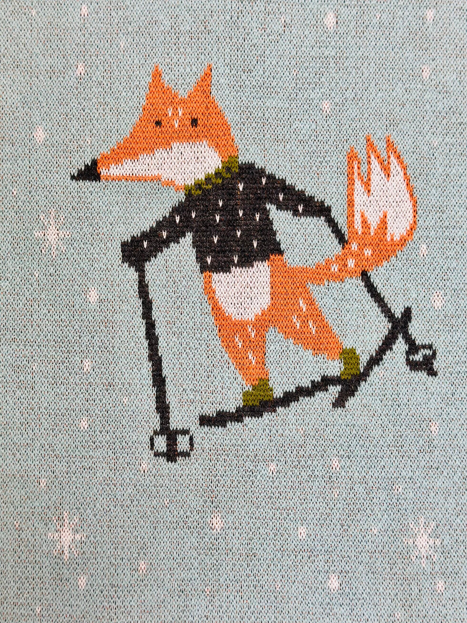 Fox & Bear Ski 3D - Organic Cotton Jacquard Sweater Knit Baby Blankets