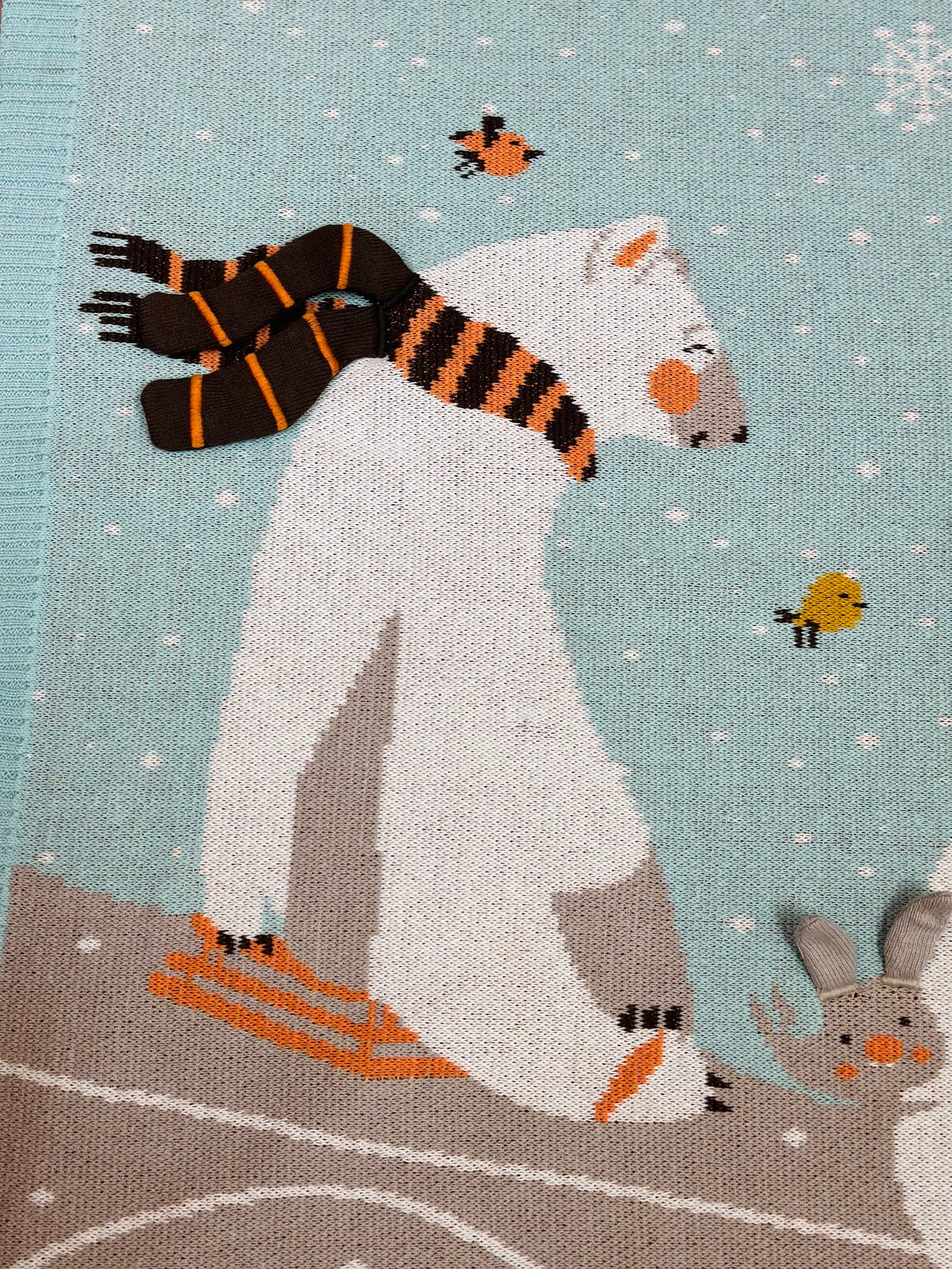 Polar Bear Ski 3D - Organic Cotton Jacquard Sweater Knit Baby Blankets