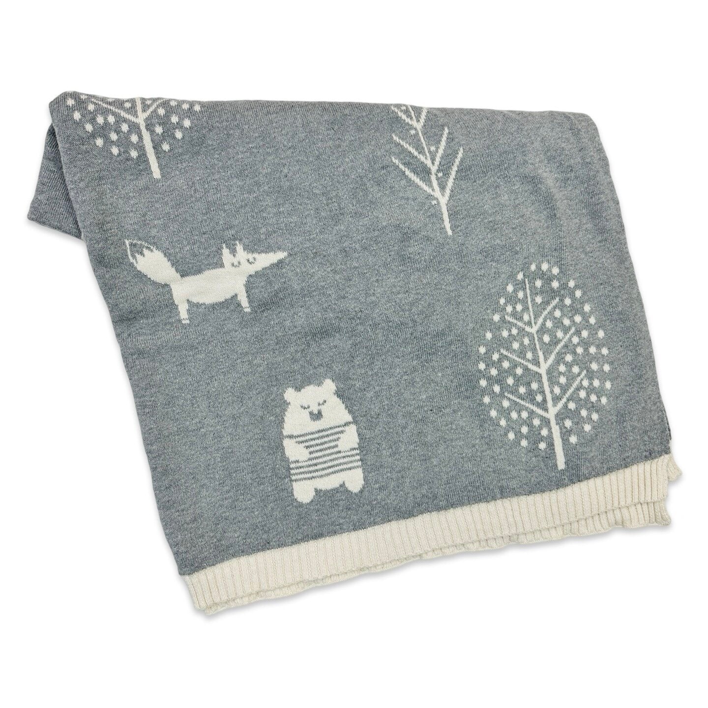 Into The Woods Bear - Organic Cotton Jacquard Sweater Knit Baby Blanket