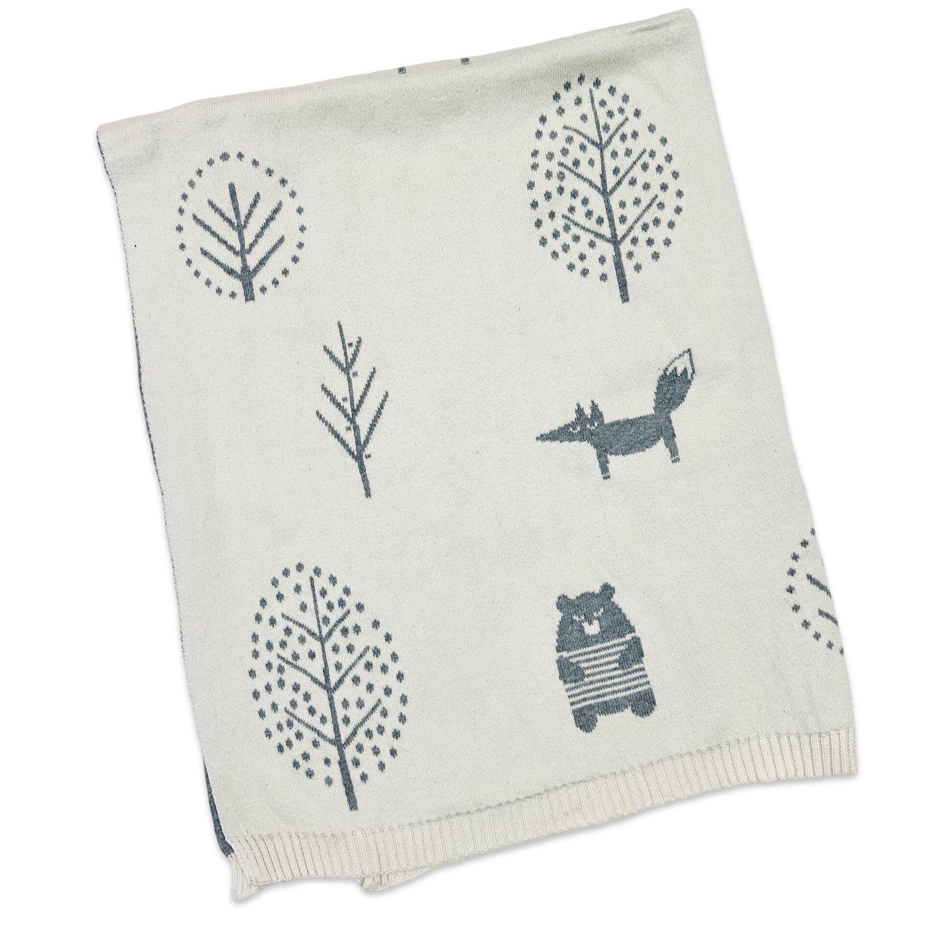 Into The Woods Bear - Organic Cotton Jacquard Sweater Knit Baby Blanket