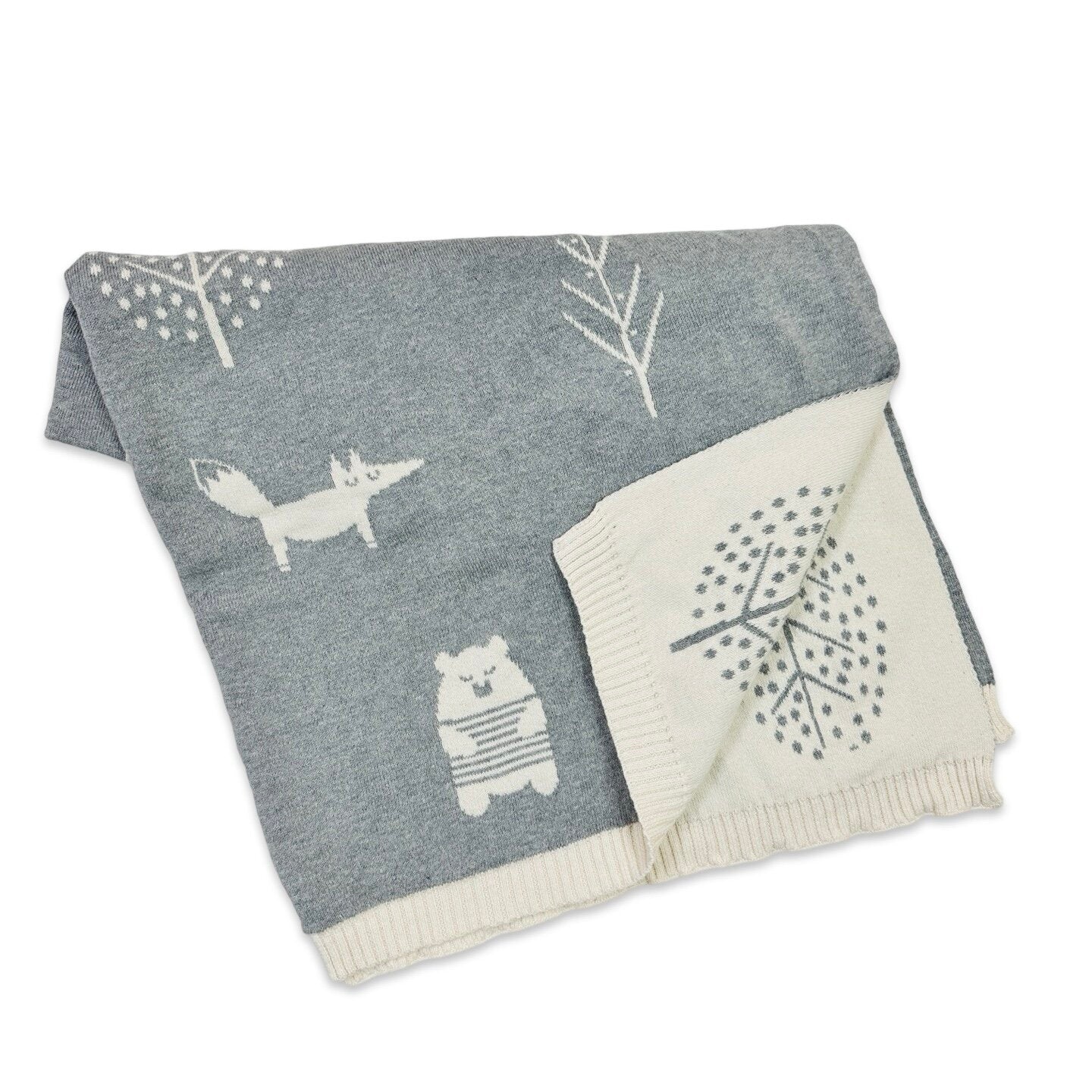 Into The Woods Bear - Organic Cotton Jacquard Sweater Knit Baby Blanket