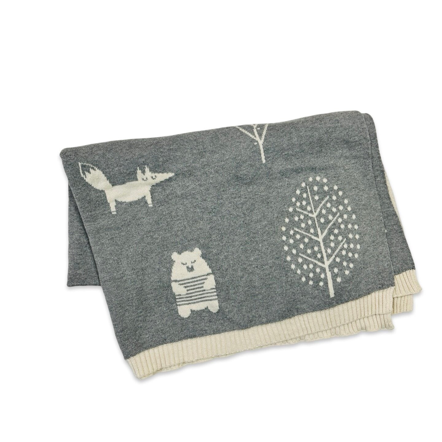 Into The Woods Bear - Organic Cotton Jacquard Sweater Knit Baby Blanket