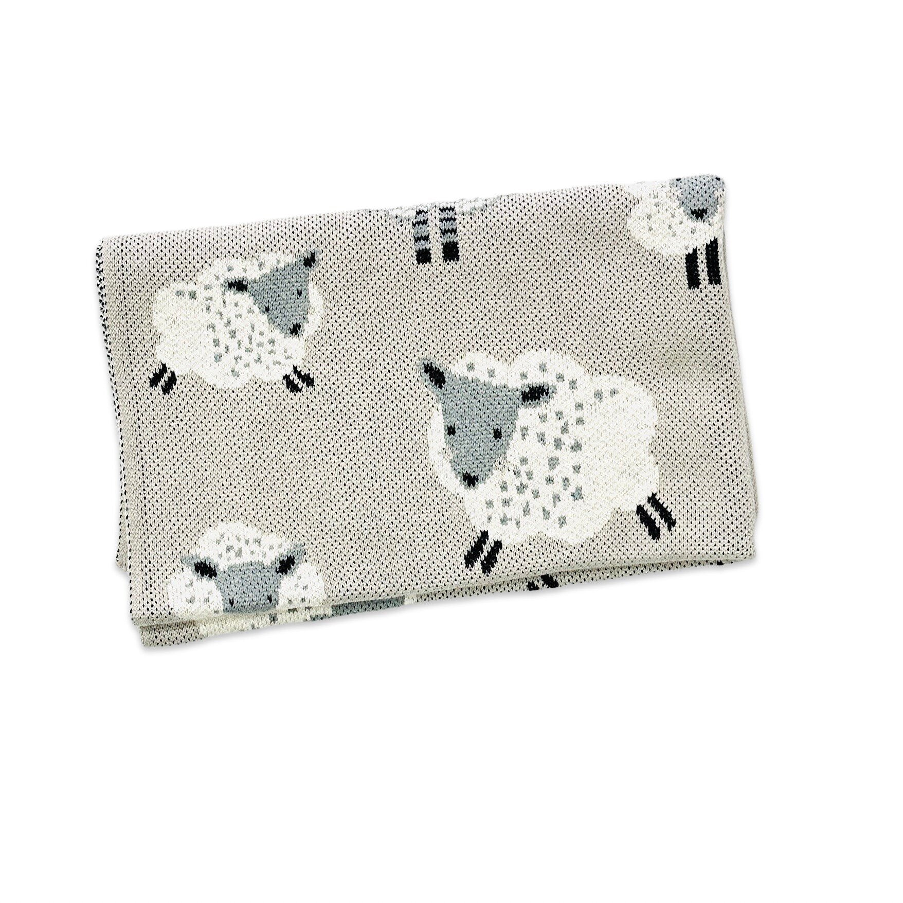 Happy Sheep (Mid Weight) - Organic Cotton Jacquard Sweater Knit Baby Blankets