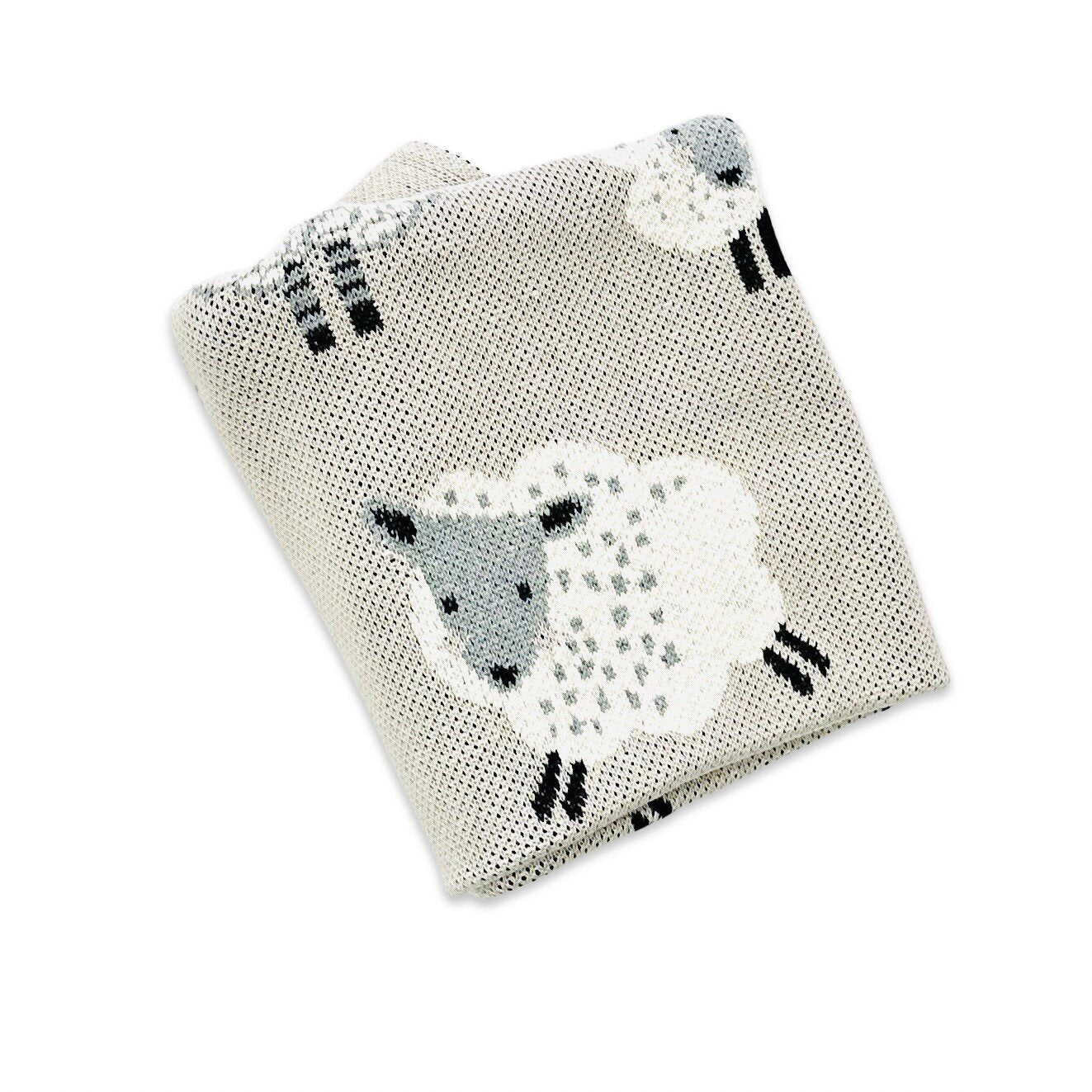 Happy Sheep (Mid Weight) - Organic Cotton Jacquard Sweater Knit Baby Blankets