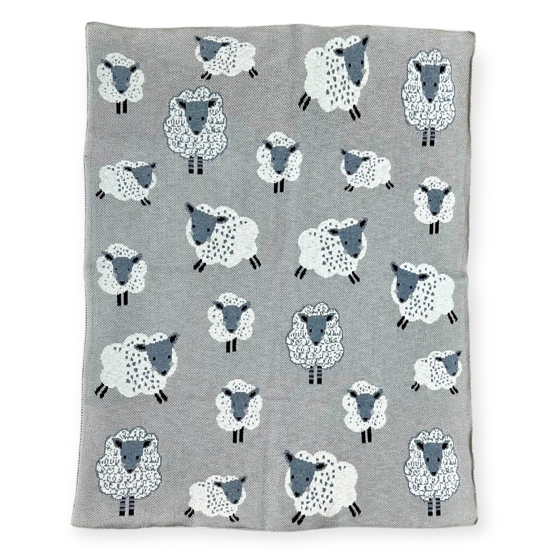 Happy Sheep (Mid Weight) - Organic Cotton Jacquard Sweater Knit Baby Blankets