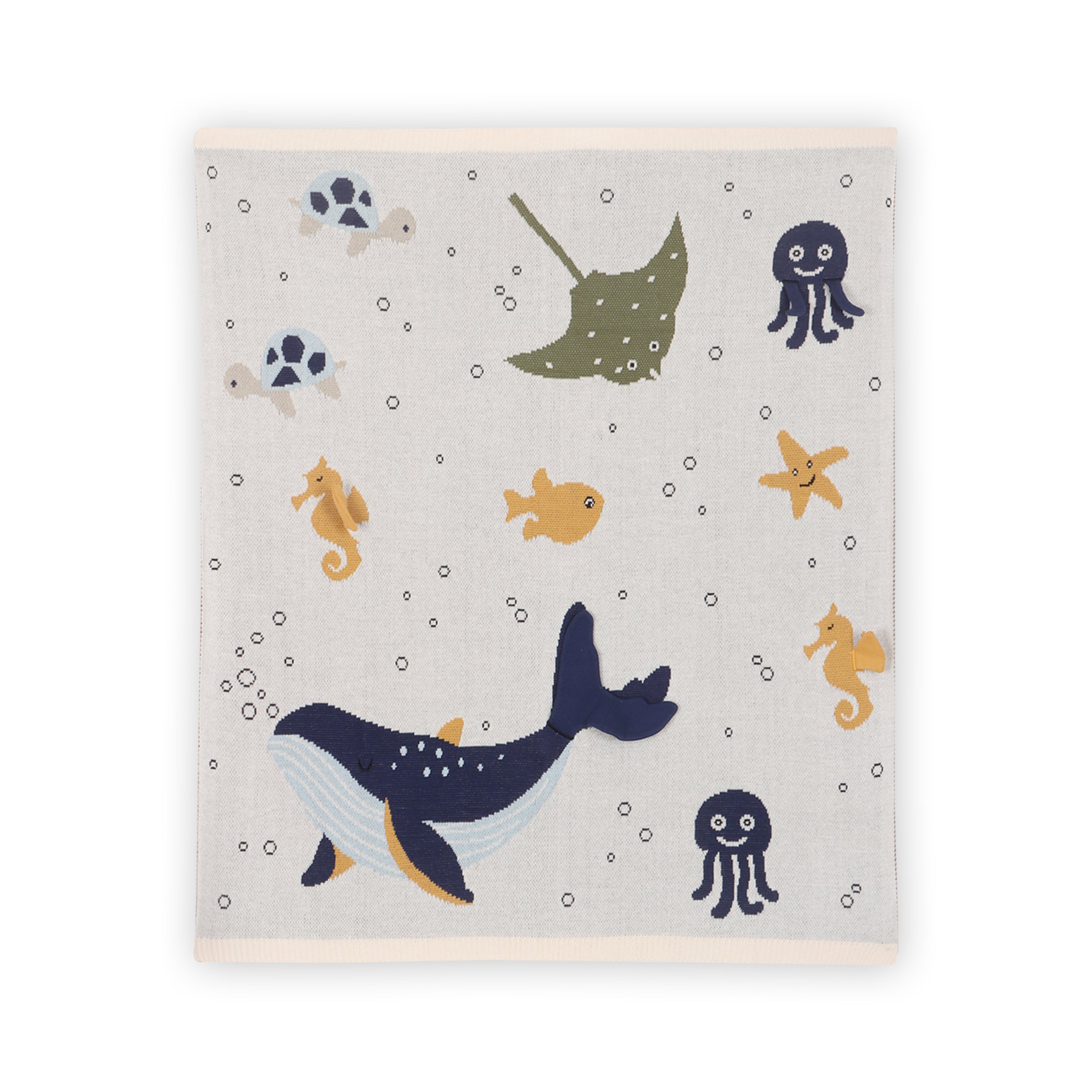 Ocean Life 3D - Organic Cotton Jacquard Sweater Knit Baby Blankets by Viverano