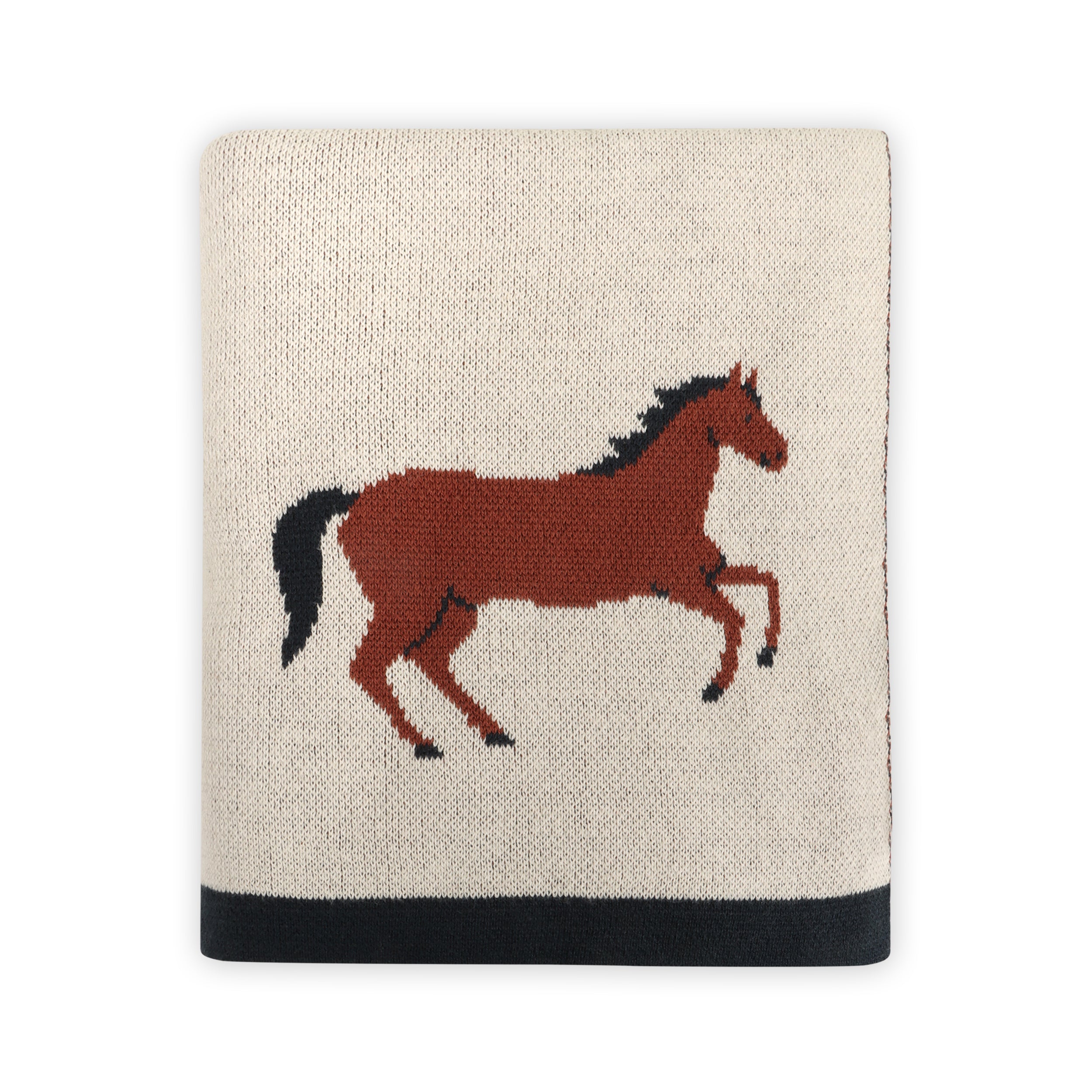 Horse - Organic Cotton Jacquard Sweater Knit Baby Blanket