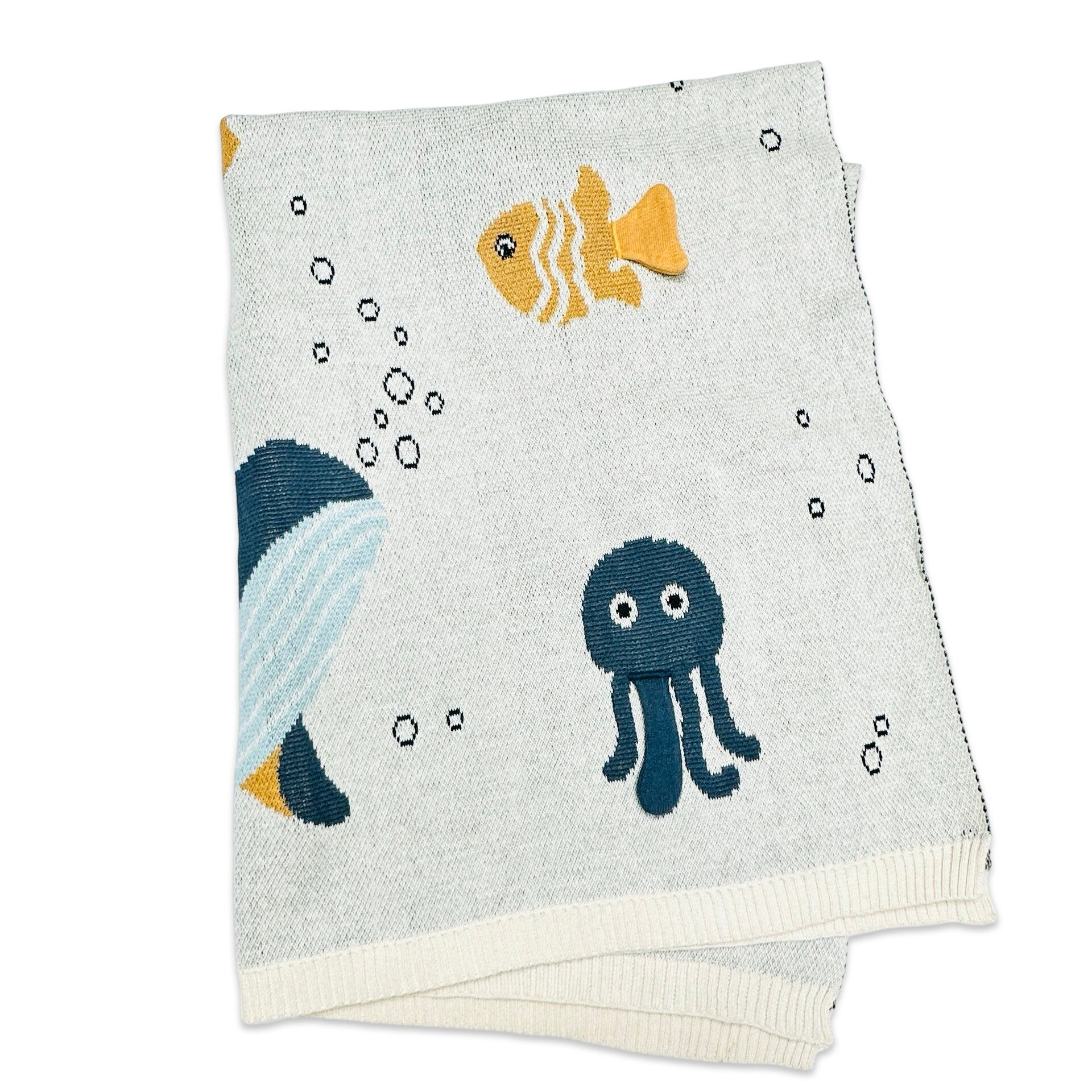 Ocean Life 3D - Organic Cotton Jacquard Sweater Knit Baby Blankets by Viverano