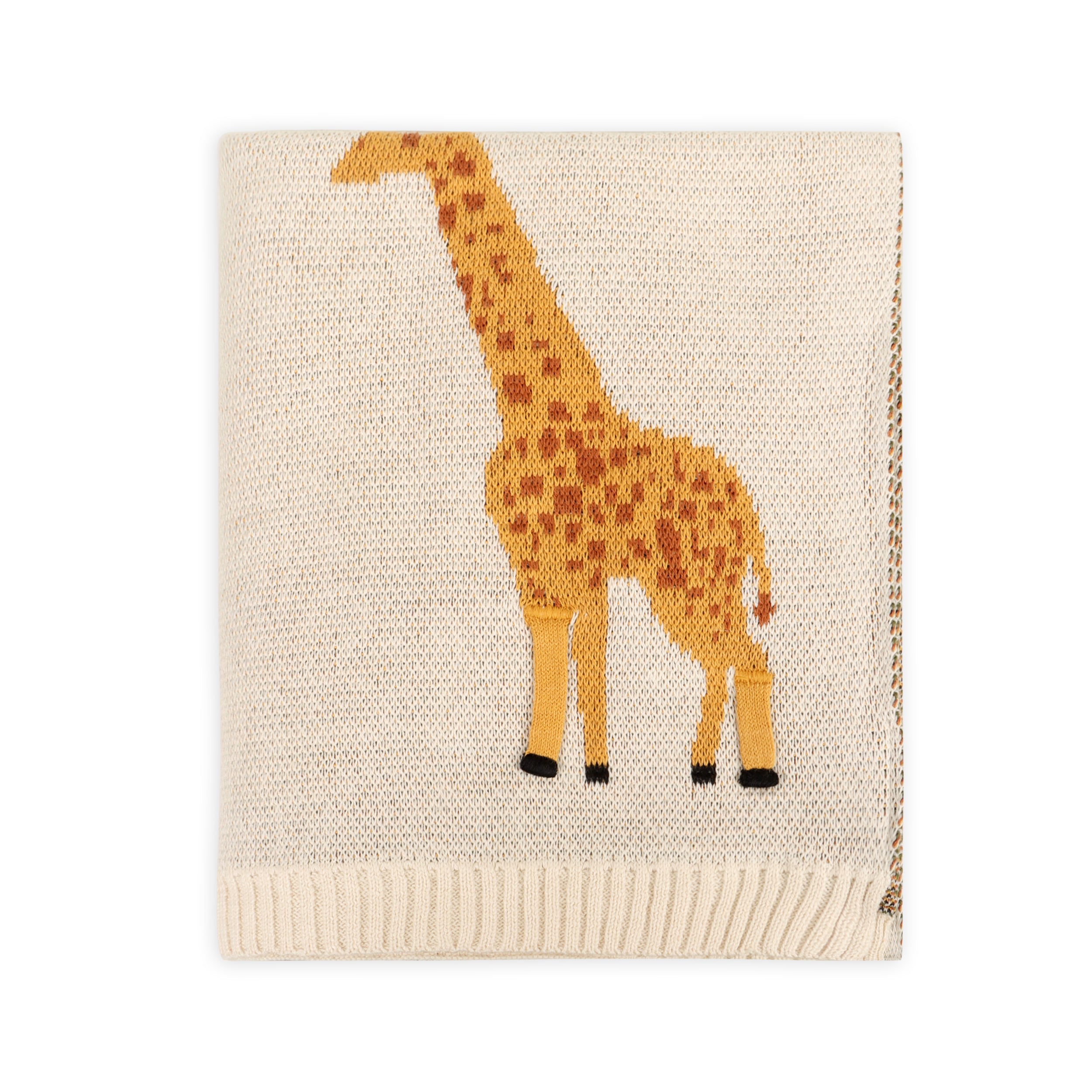 Savannah Safari Elephant Gator Giraffe - 3D Jacquard Sweater Knit Organic Cotton Baby Blankets