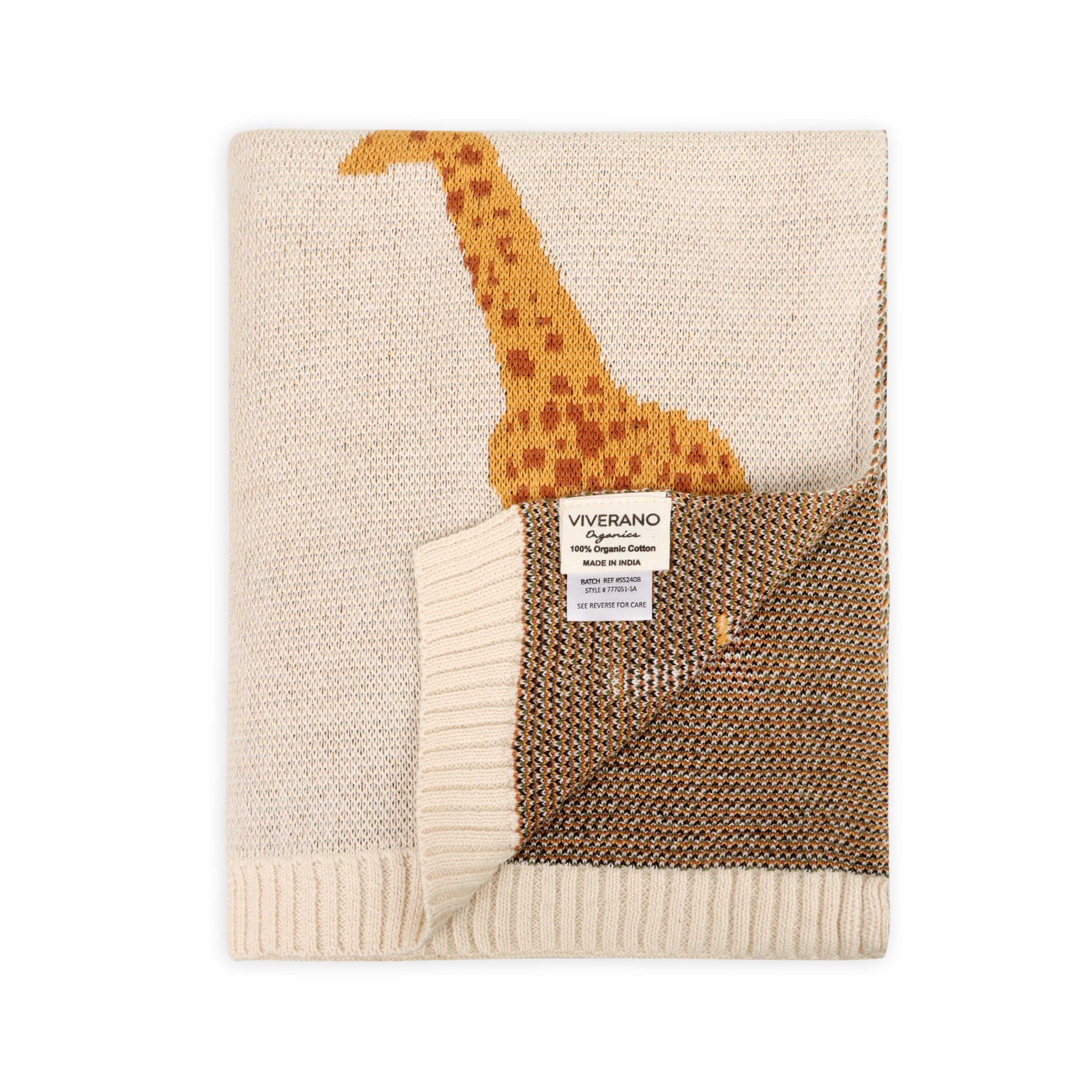 Savannah Safari Elephant Gator Giraffe - 3D Jacquard Sweater Knit Organic Cotton Baby Blankets