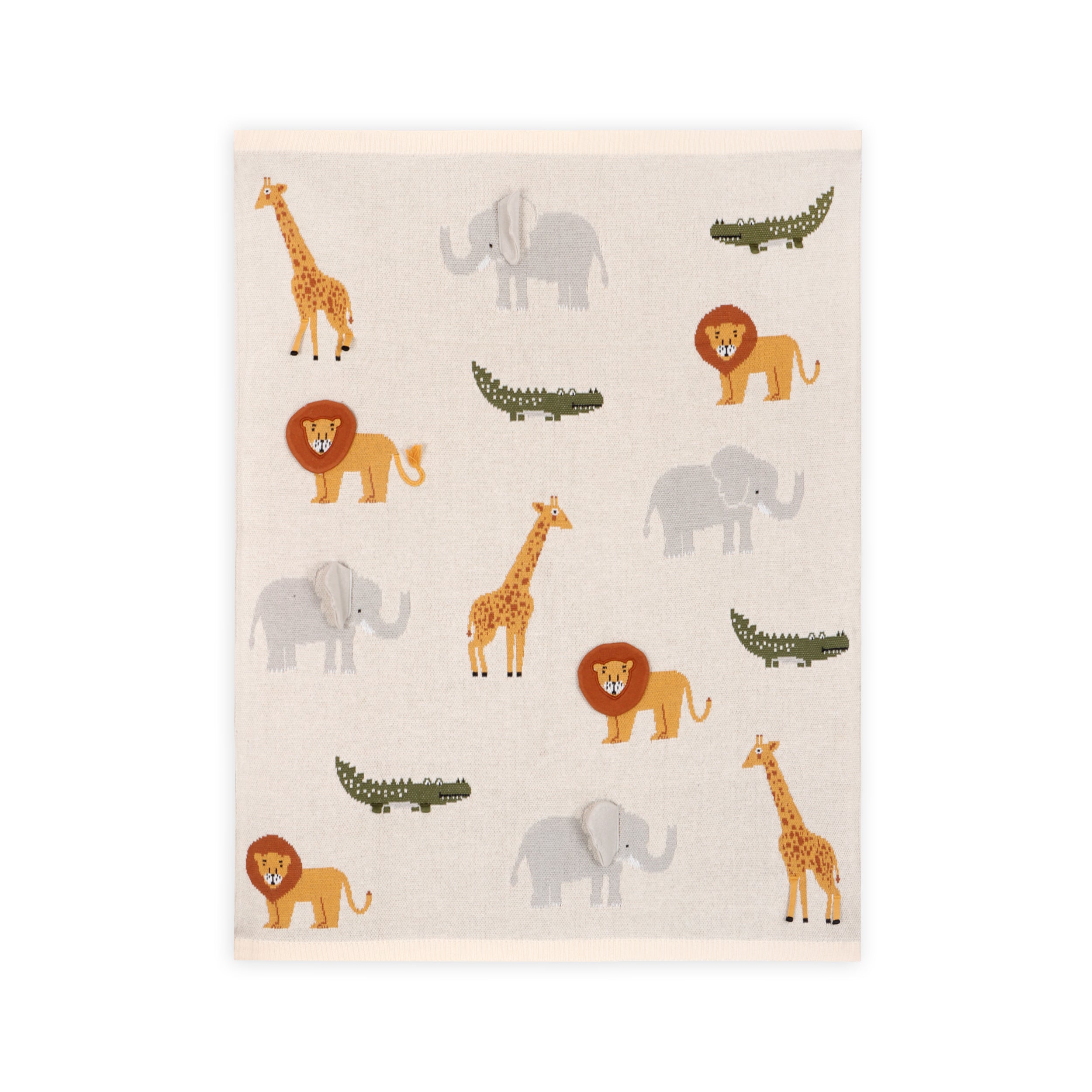 Savannah Safari Elephant Gator Giraffe - 3D Jacquard Sweater Knit Organic Cotton Baby Blankets