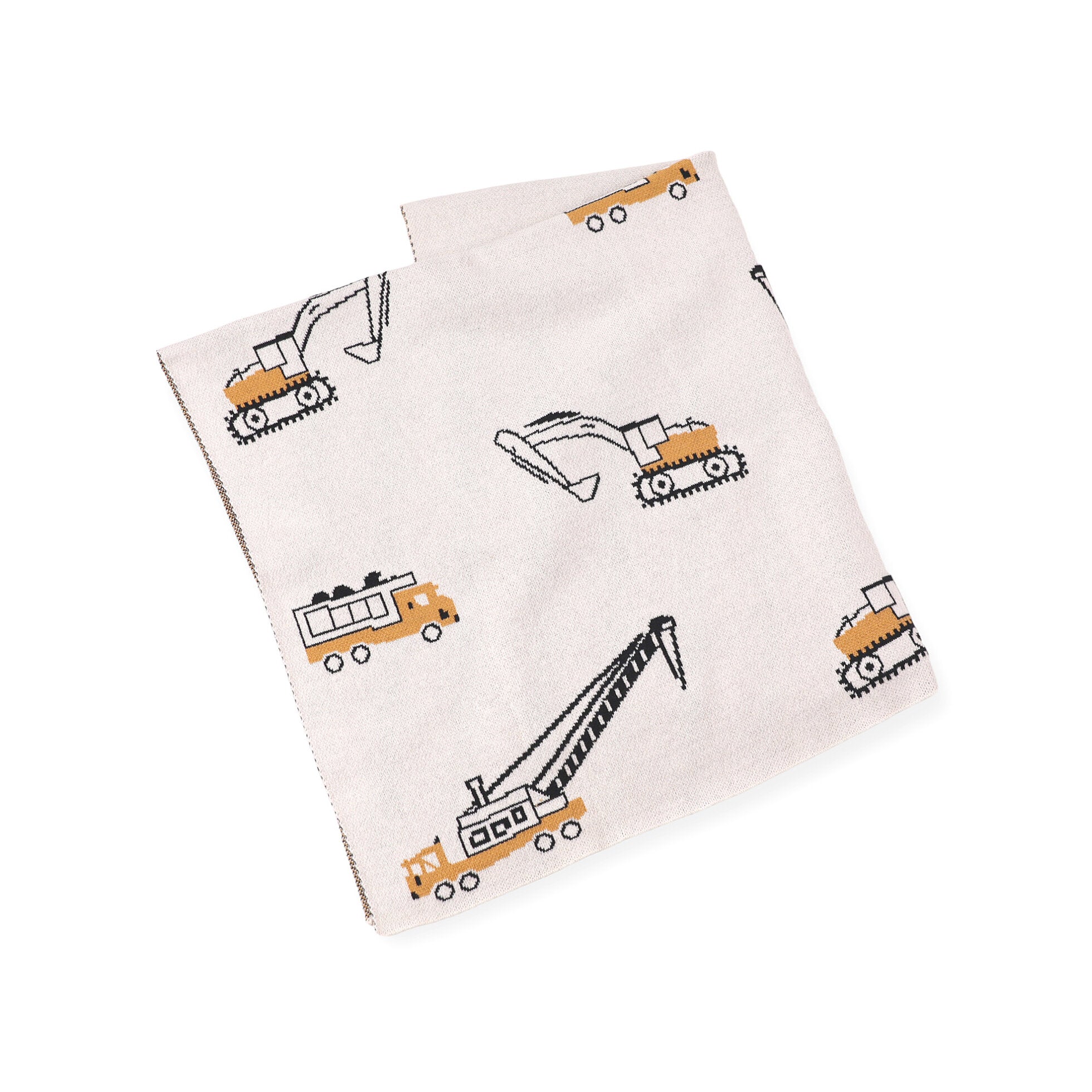 Construction Trucks Jacquard Sweater Knit Organic Cotton Baby Blankets by Viverano