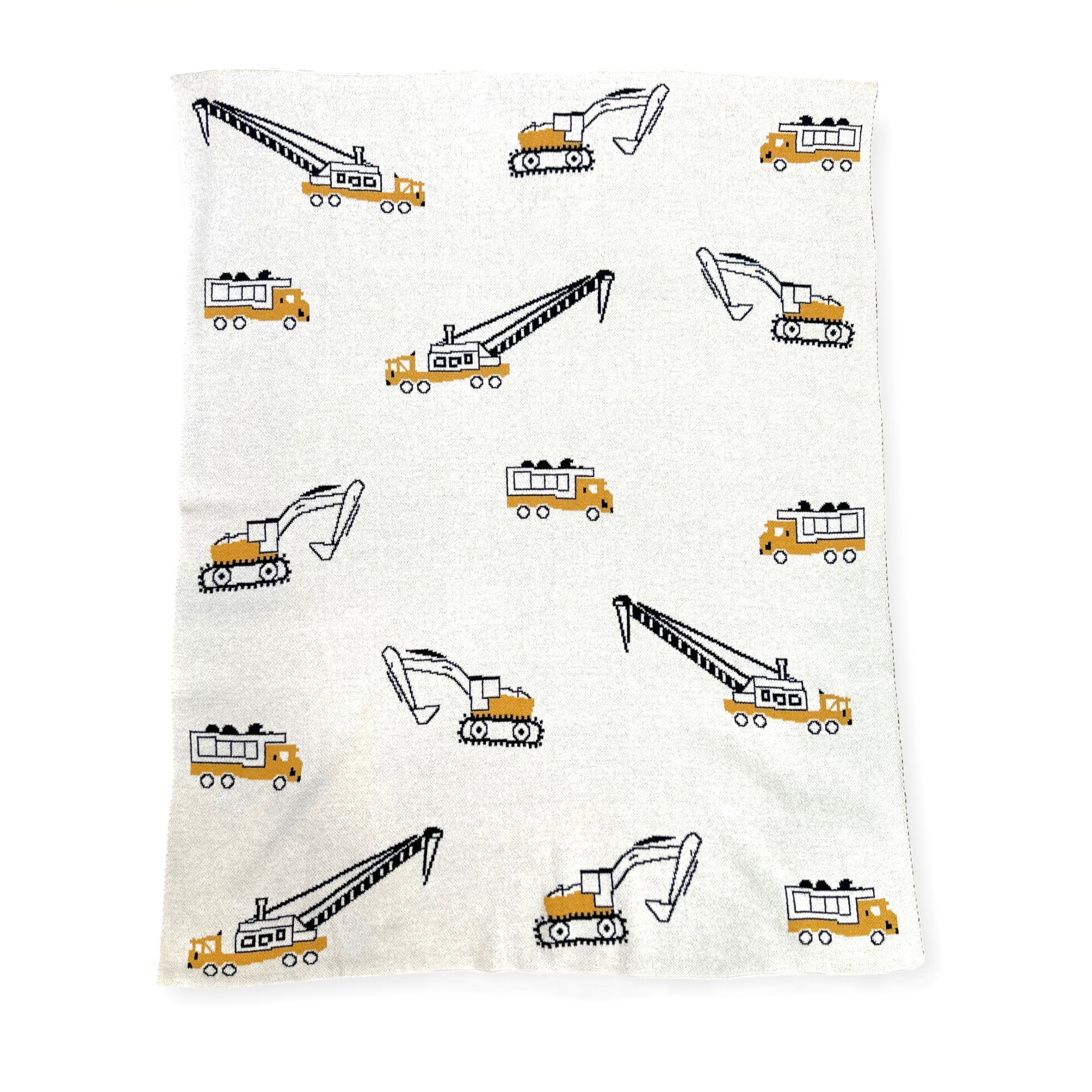 Construction Trucks Jacquard Sweater Knit Organic Cotton Baby Blankets by Viverano