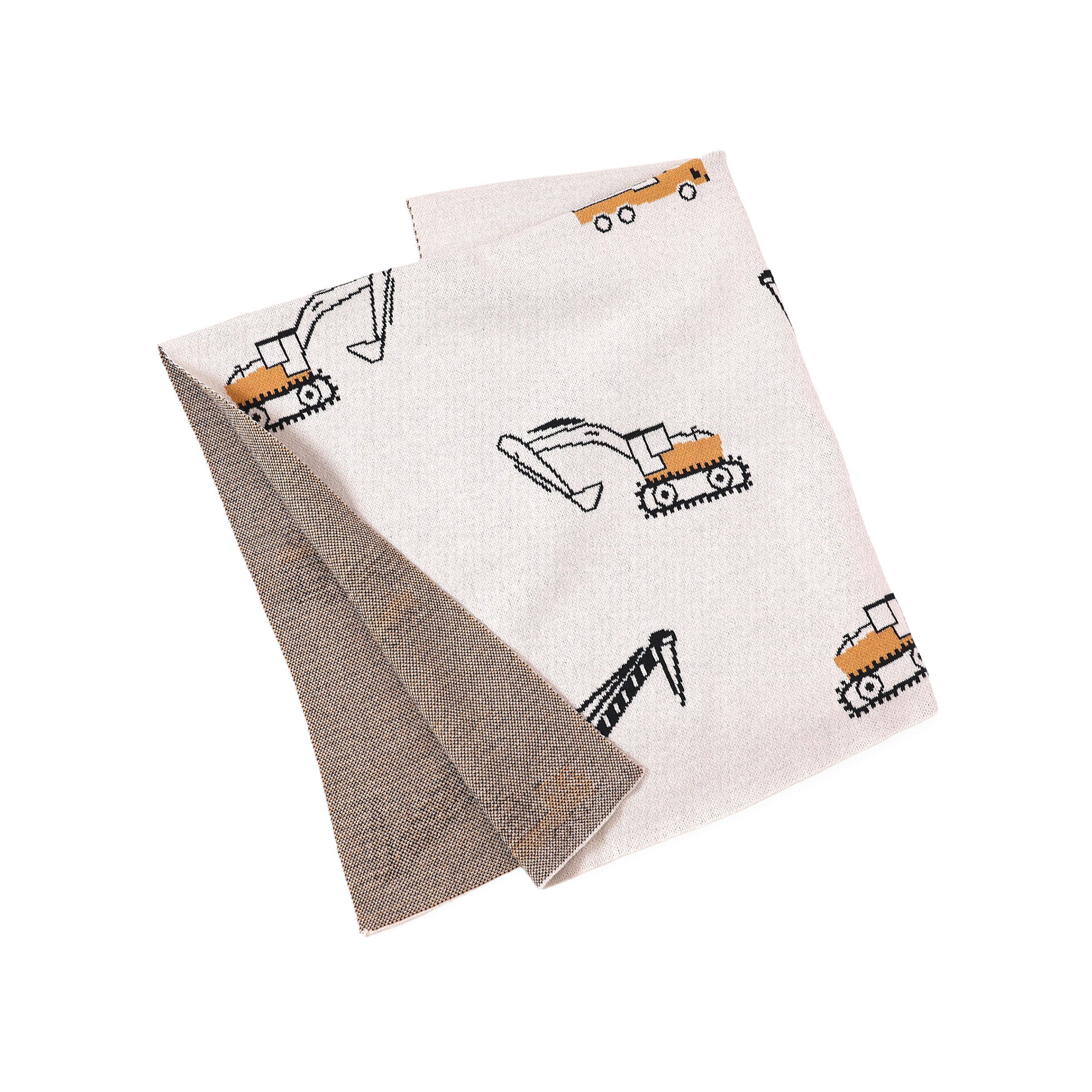 Construction Trucks Jacquard Sweater Knit Organic Cotton Baby Blankets by Viverano