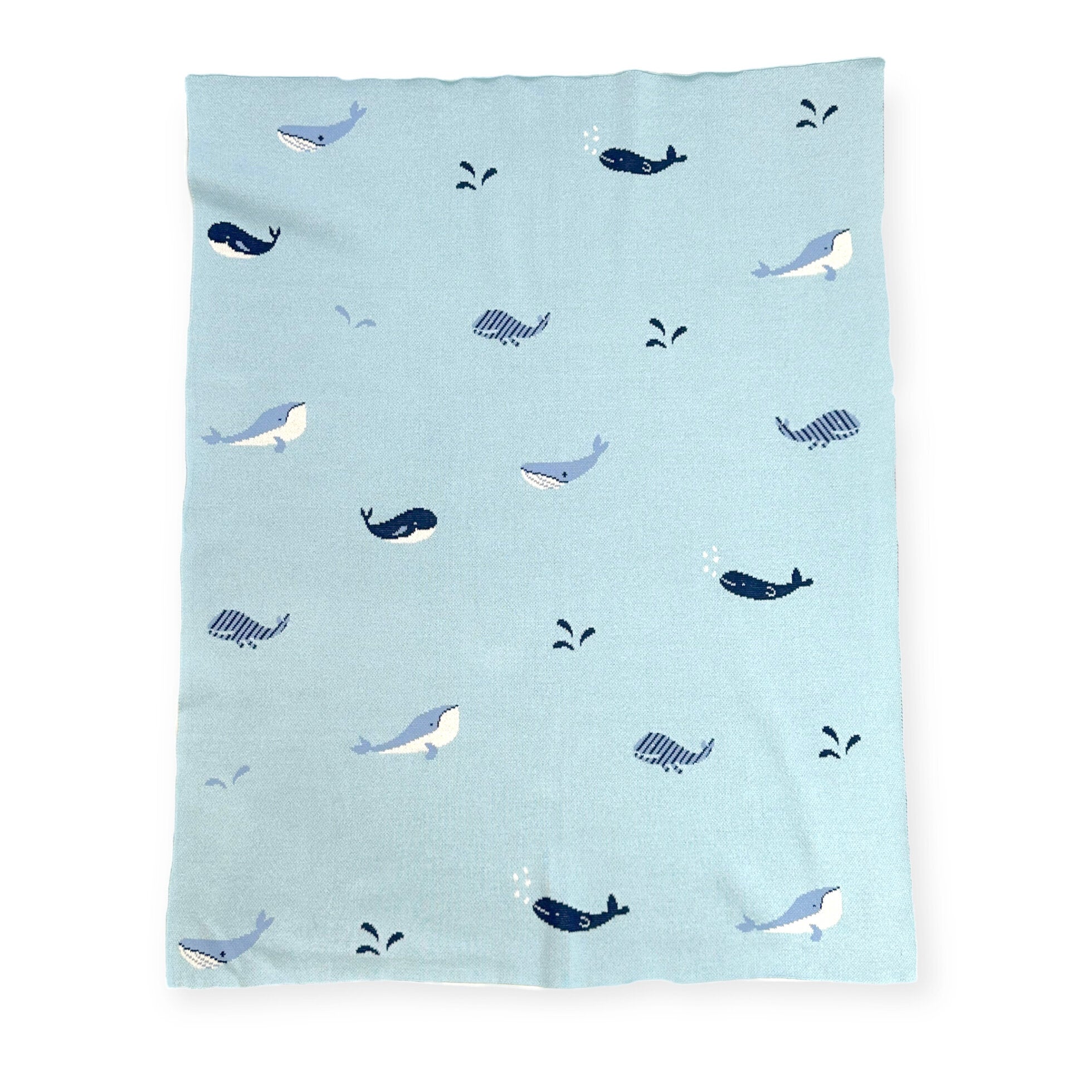 Whales Jacquard Sweater Knit Organic Cotton Baby Blankets by Viverano