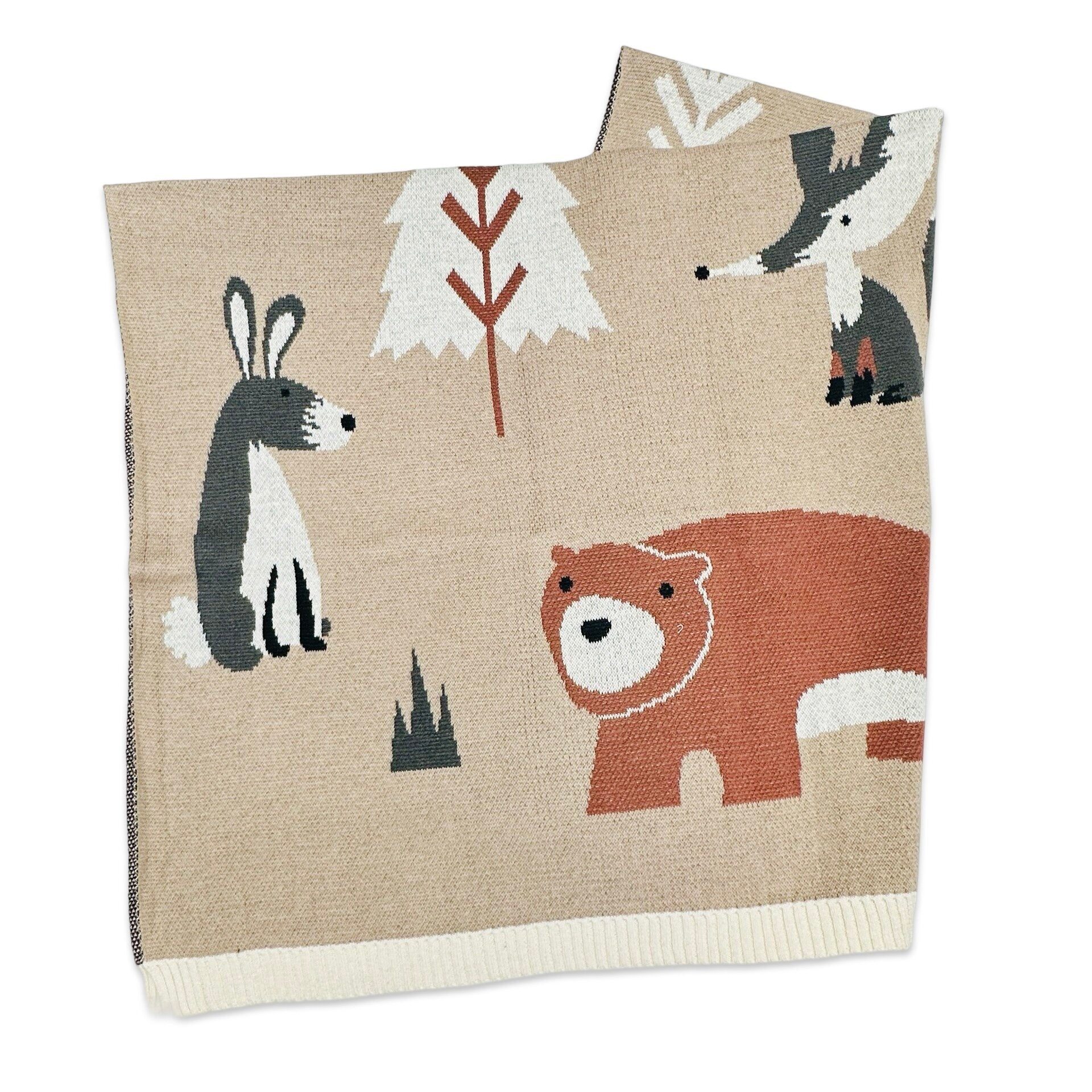 Woodland Bear - Organic Cotton Jacquard Sweater Knit Baby Blanket