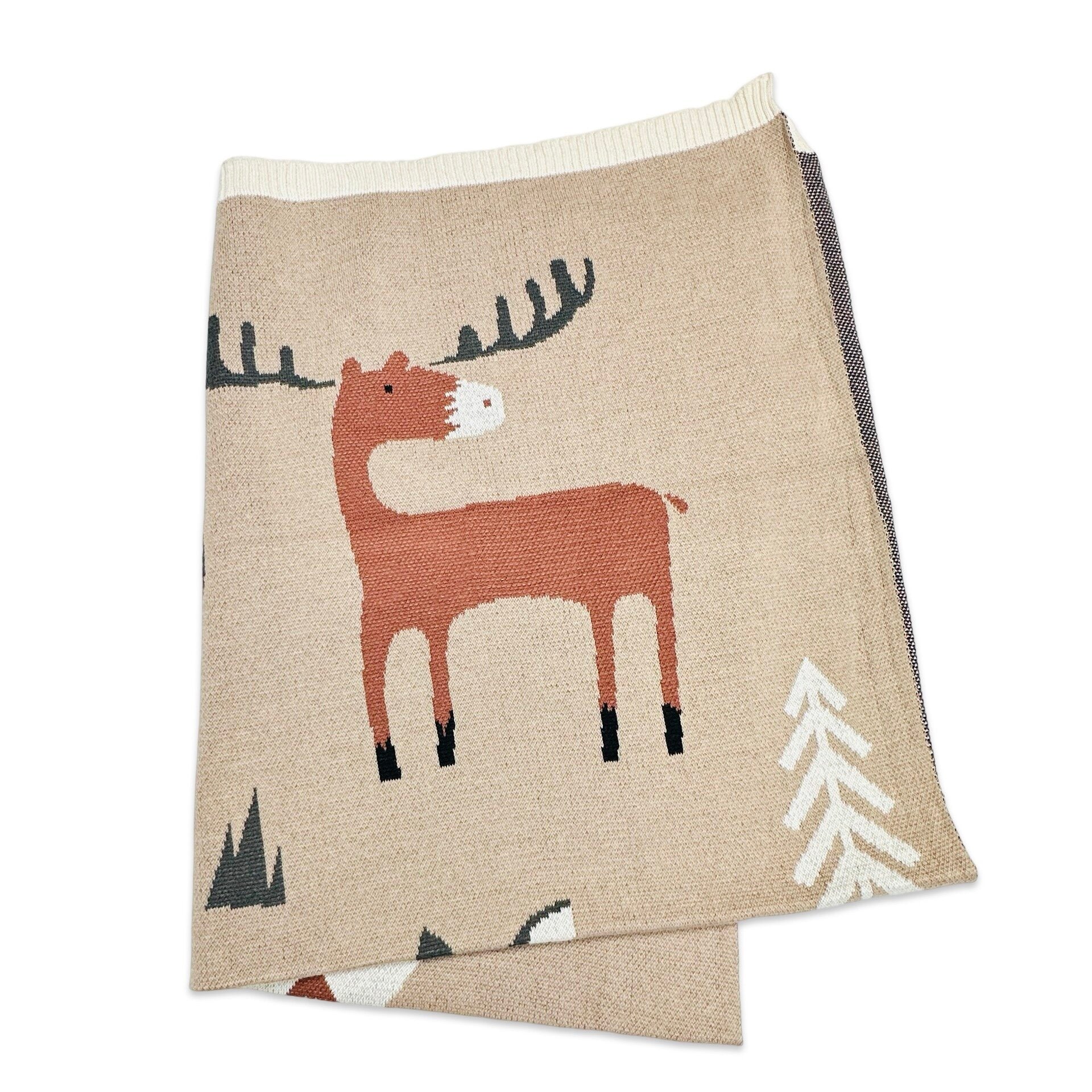 Woodland Bear - Organic Cotton Jacquard Sweater Knit Baby Blanket