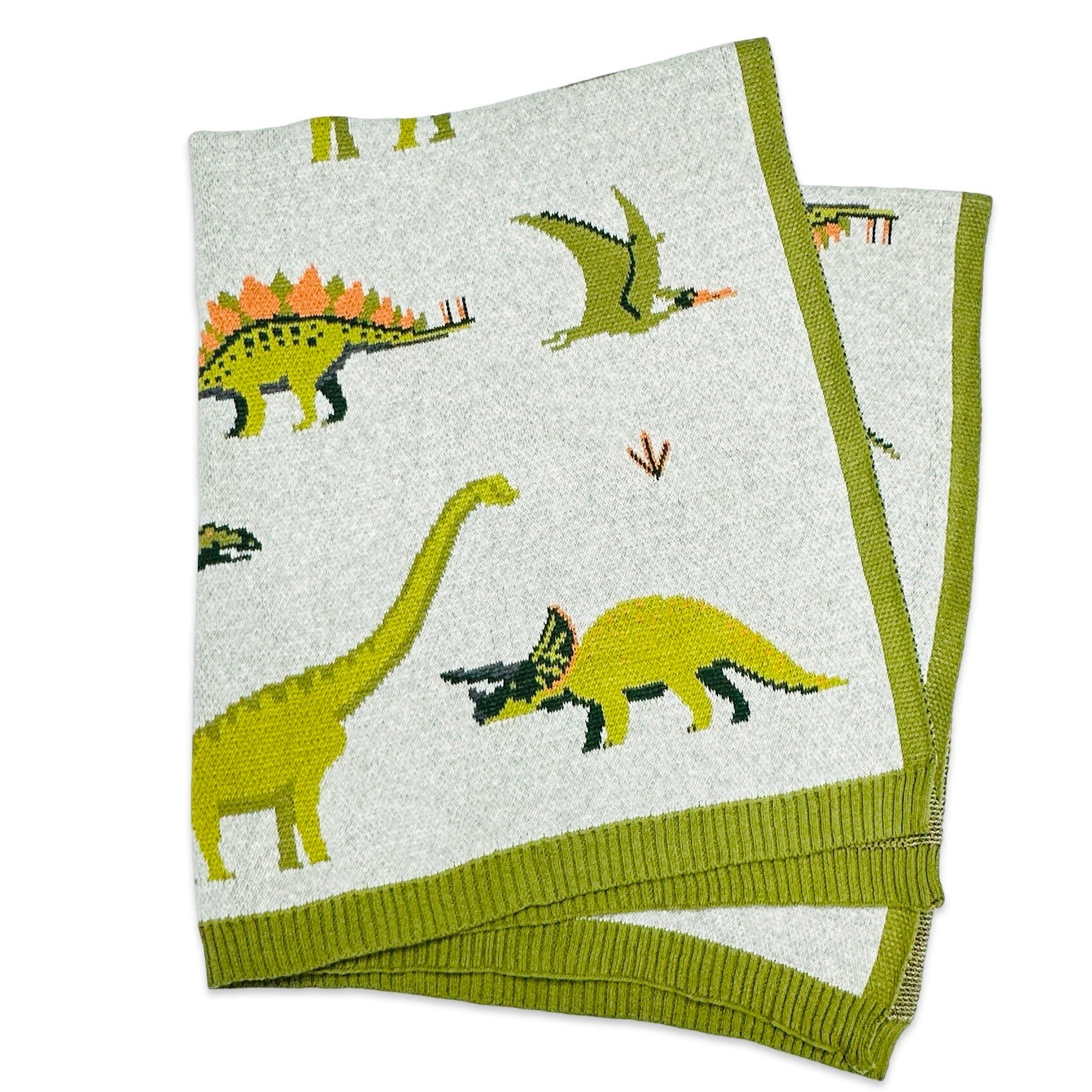 Green Dinosaur - Organic Cotton Jacquard Sweater Knit Baby Blankets