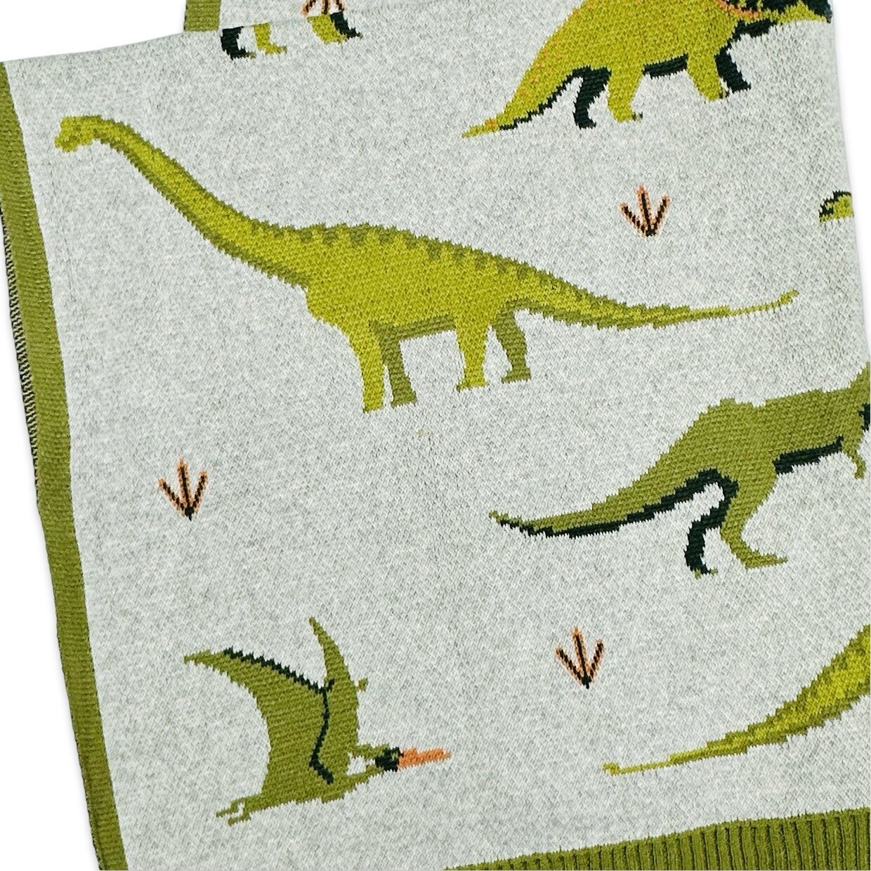 Green Dinosaur - Organic Cotton Jacquard Sweater Knit Baby Blankets