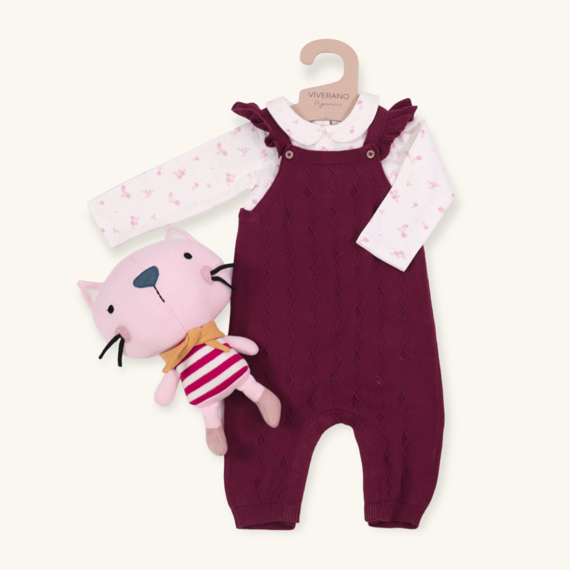 Ruffle Knit Overall+Floral Peter Pan Bodysuit Set (Organic)