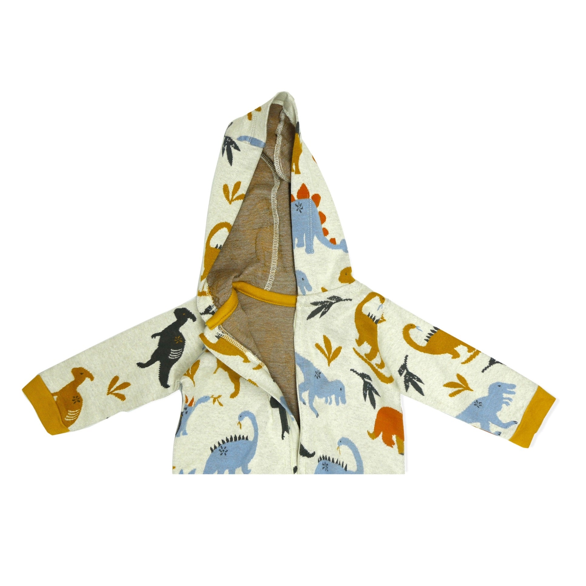 Dino Jacquard Hooded Zipper Baby Jumpsuit (Organic Cotton)