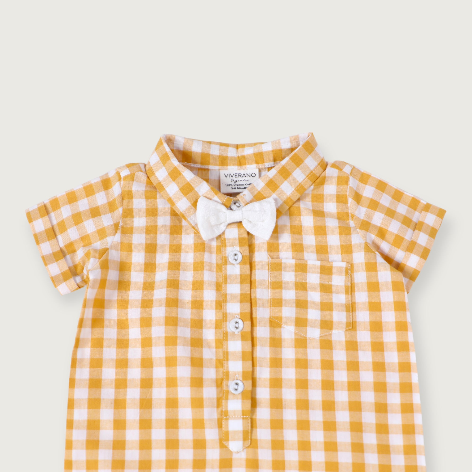 Jules Gingham Bowtie Baby Romper (Organic Cotton)