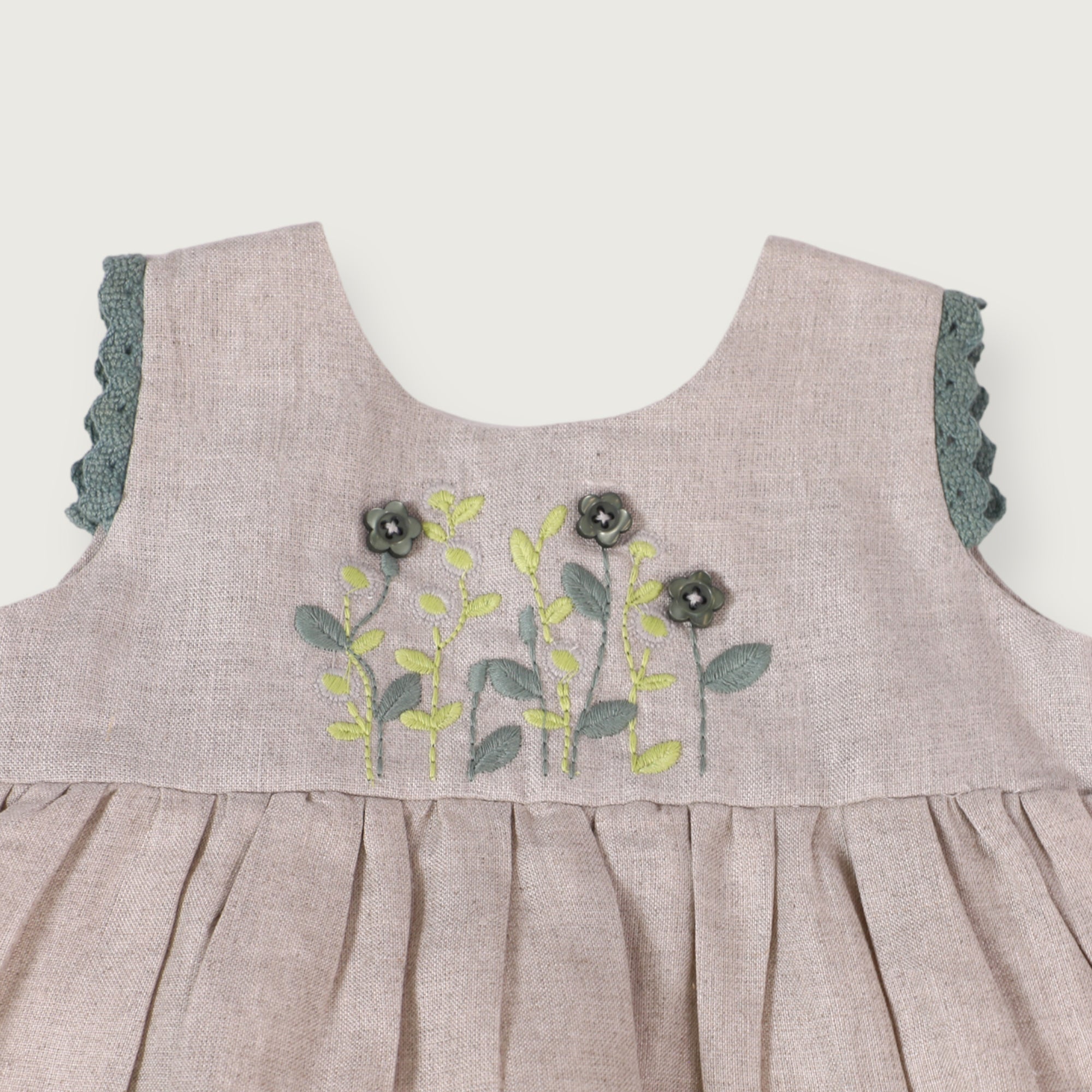 Sylvie Embroidered Linen Baby Dress+Bloomer