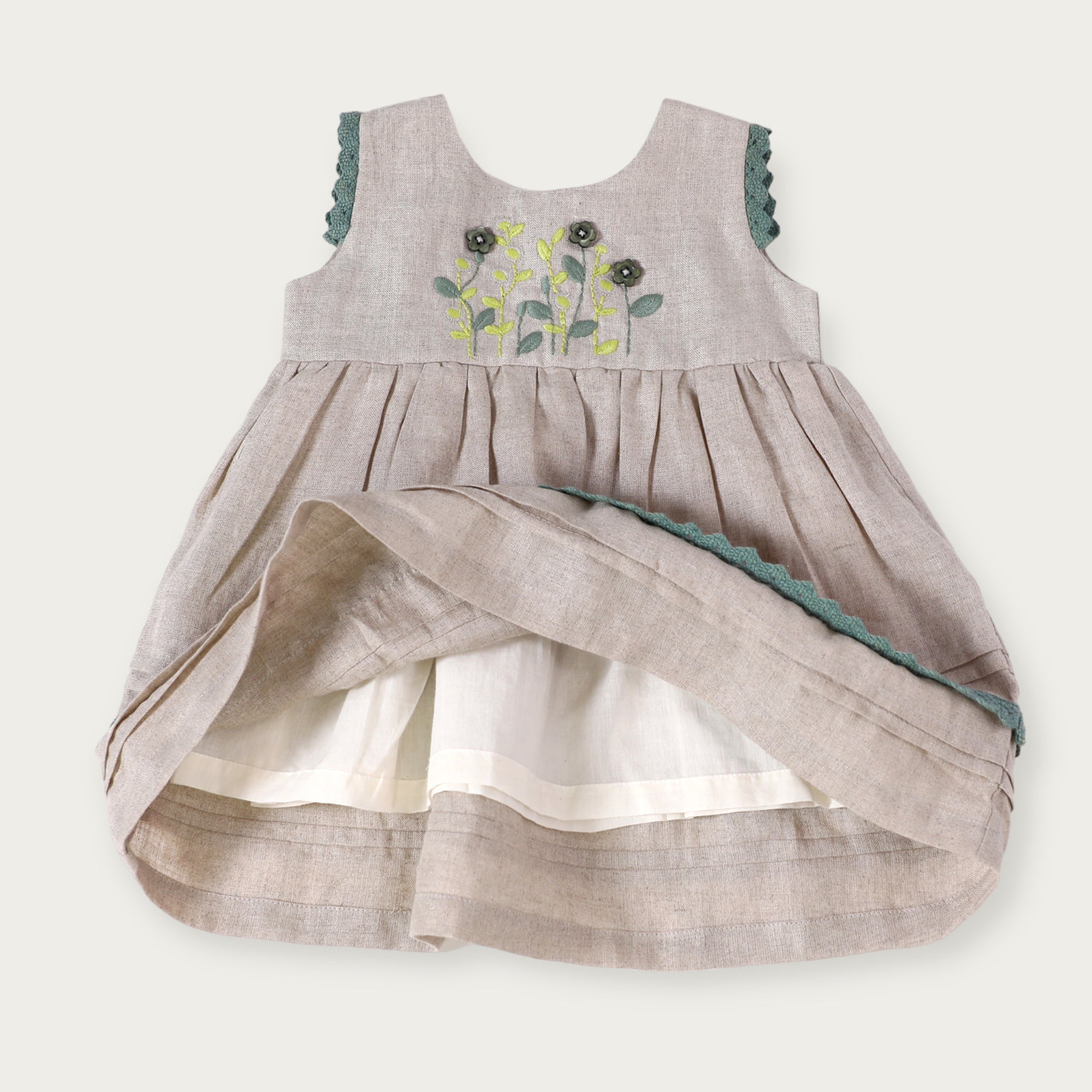 Sylvie Embroidered Linen Baby Dress+Bloomer