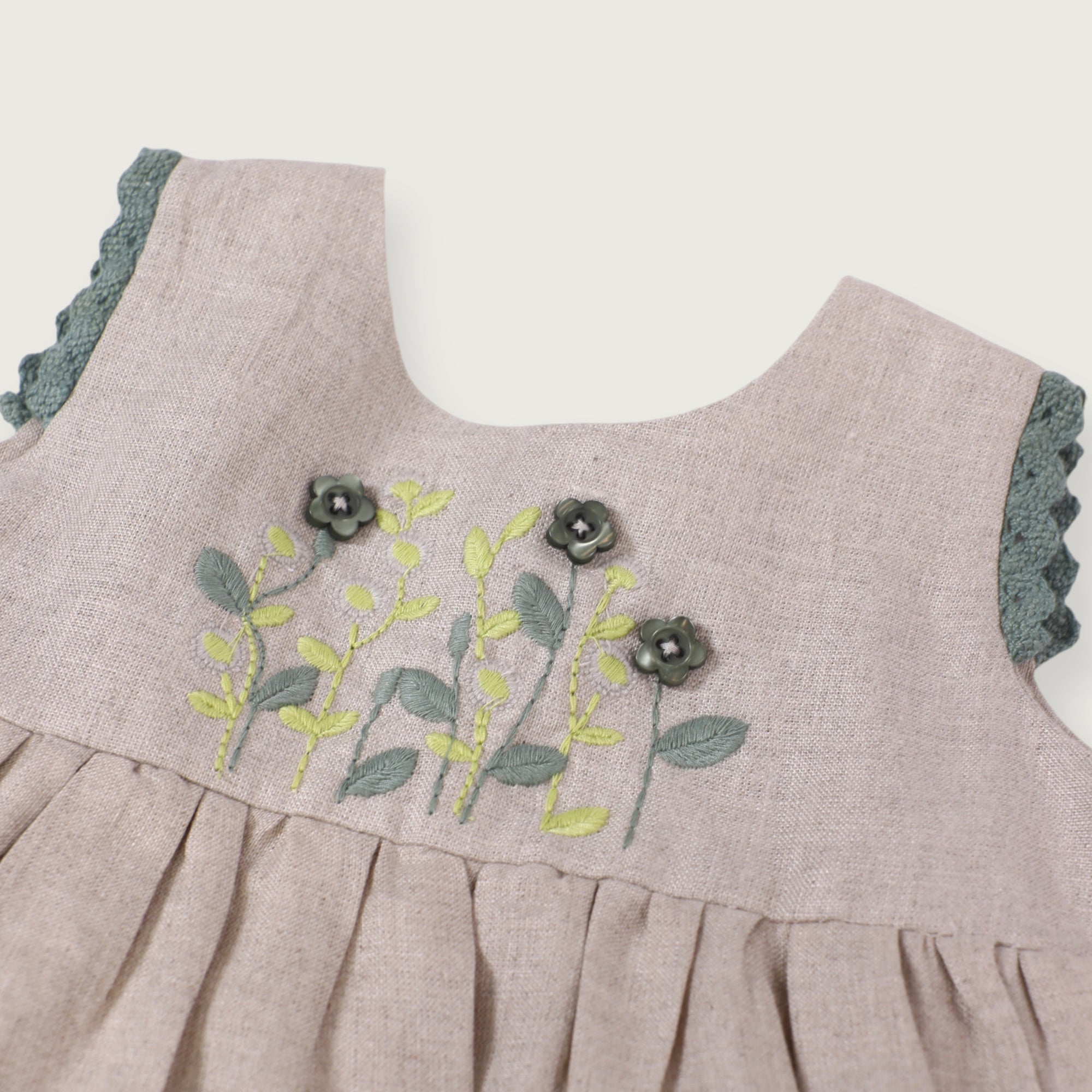 Sylvie Embroidered Linen Baby Dress+Bloomer