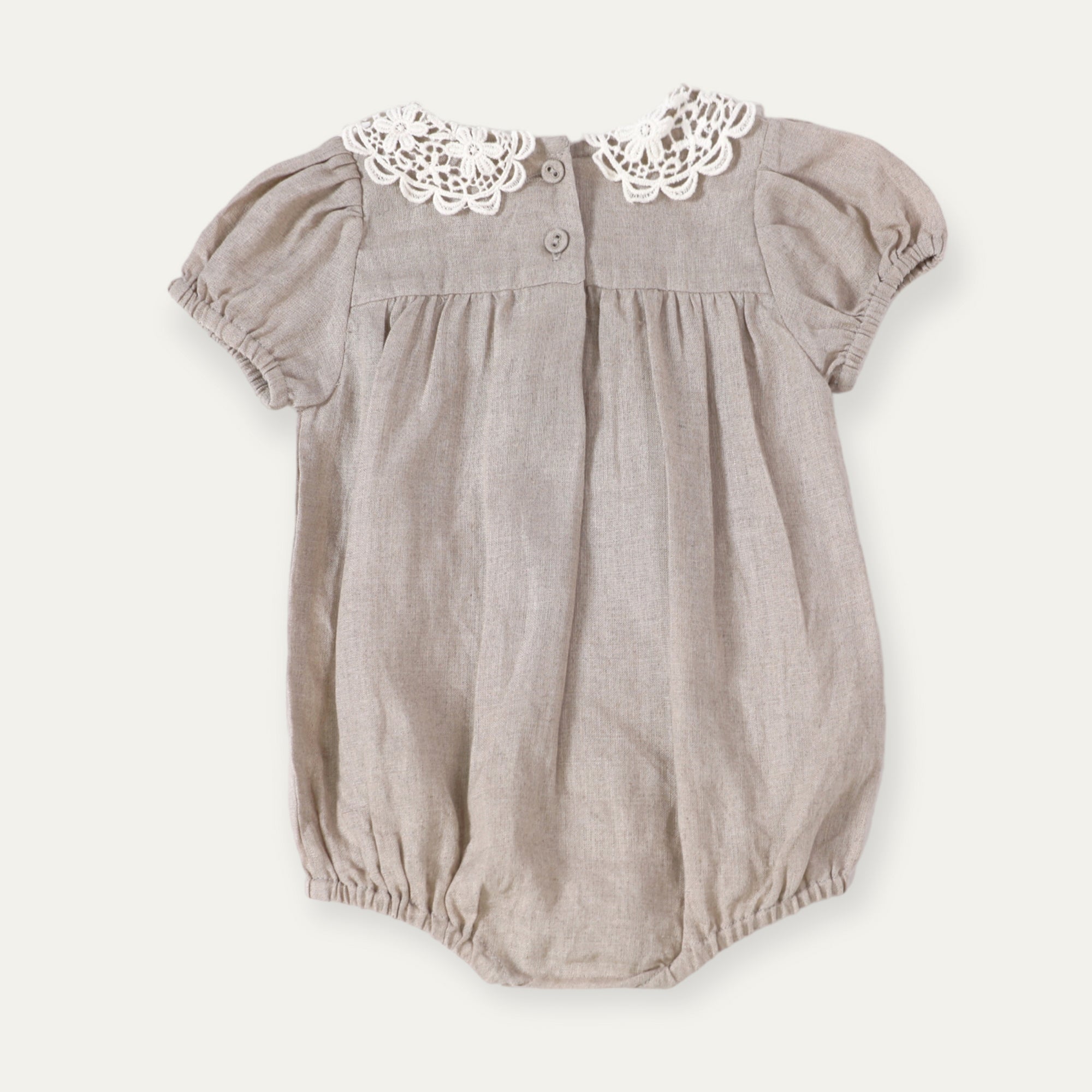 Alba Embroidered Collar Linen Baby Romper (Natural Linen)